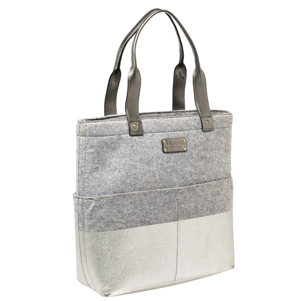 Kate Spade Grey Frosted Wool And Leather Quinn Tote