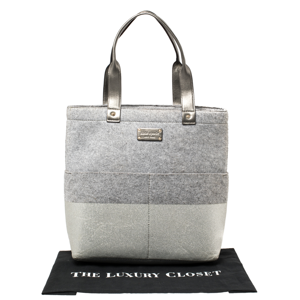 Kate Spade Grey Frosted Wool And Leather Quinn Tote