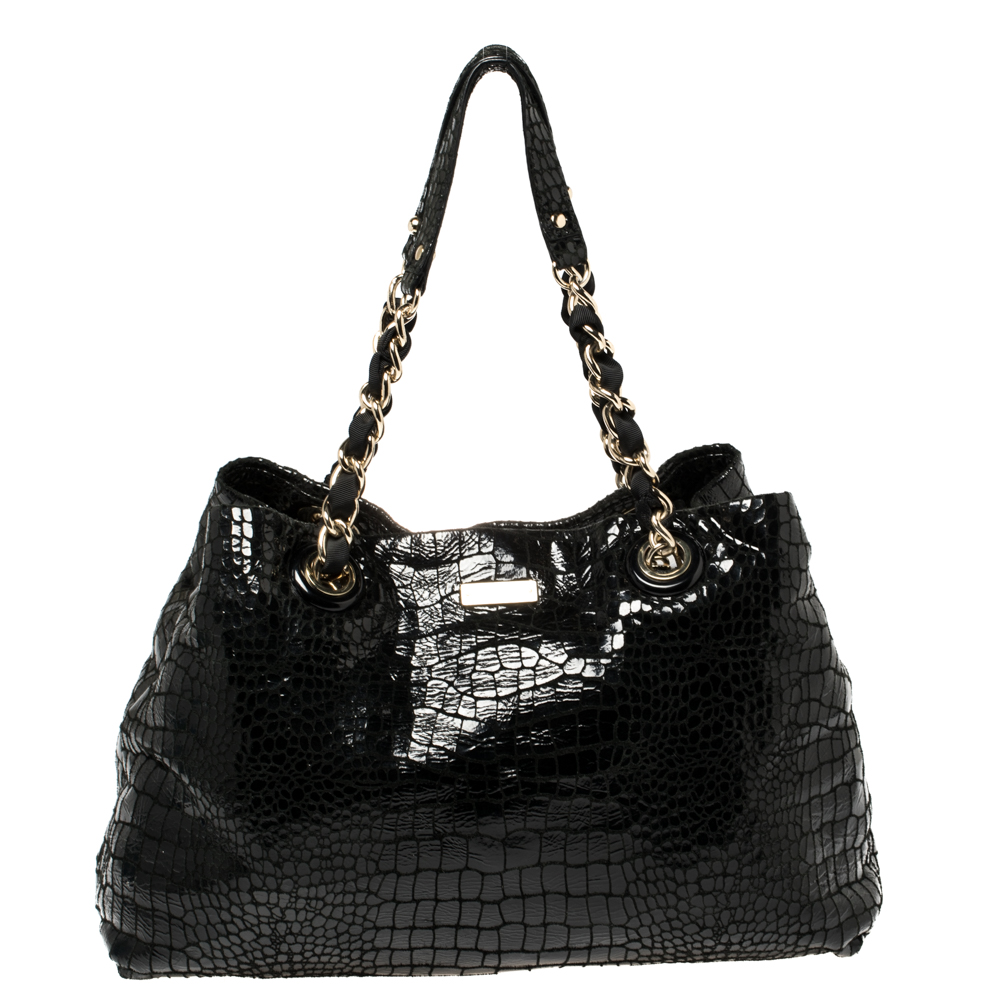 Kate Spade Black Croc Embossed Patent Leather Tote