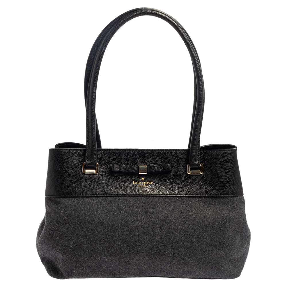 

Kate Spade Grey/Black Wool and Leather Henderson Street Tote