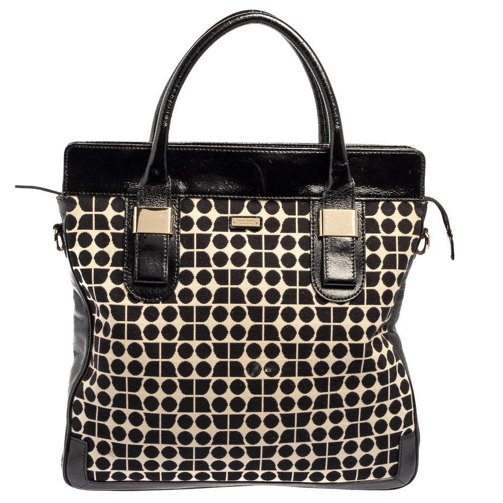 Kate Spade Black Printed Canvas and Patent Leather Blair Noel Tote