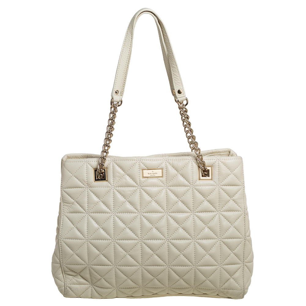 Kate Spade Cream Quilted Leather Chain Tote
