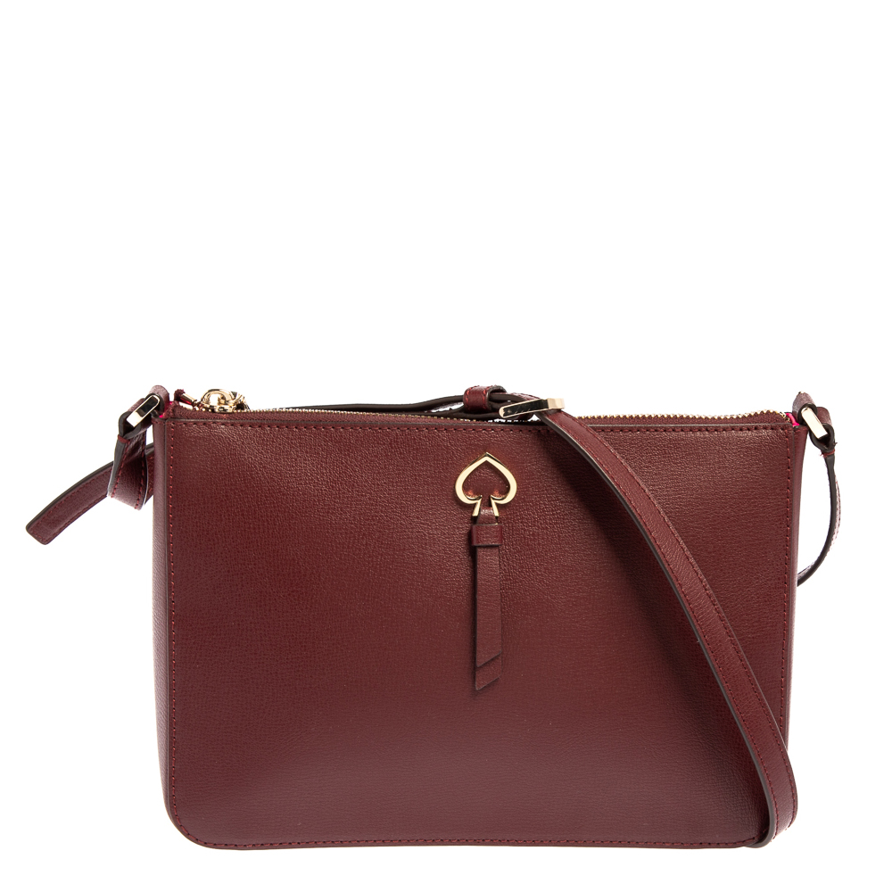 Kate Spade Burgundy Leather Medium Adel Top Zip Bag
