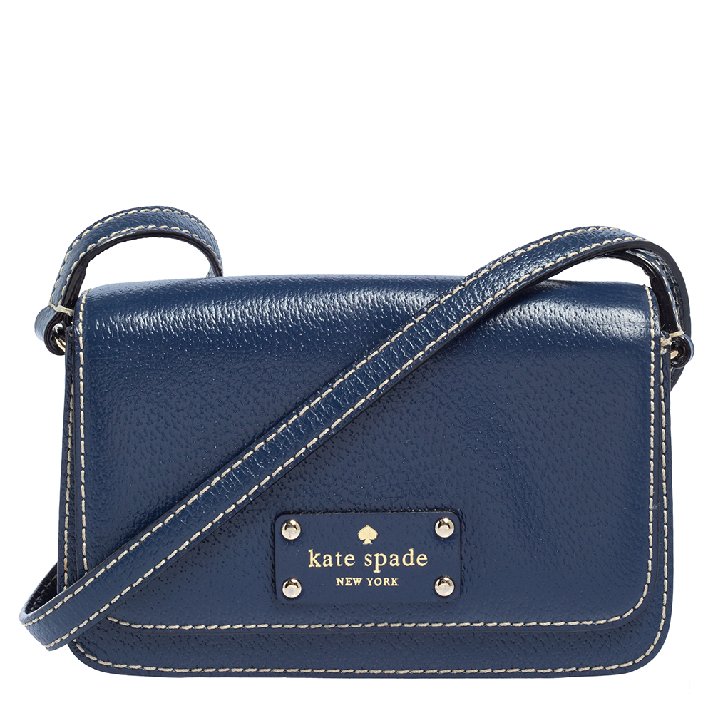 Kate Spade Blue Leather Flap Crossbody Bag
