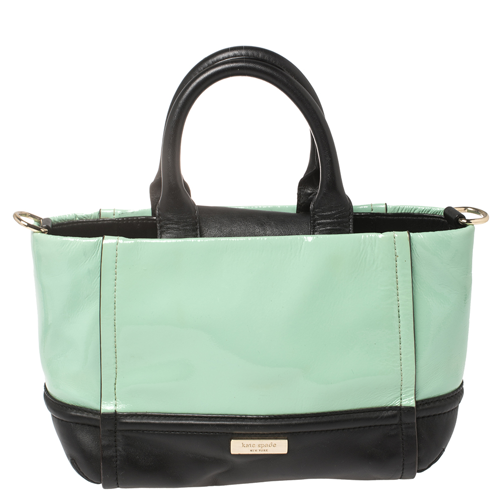 Kate Spade Mint Green/Black Patent And Leather Chelsea Park Gigi Tote