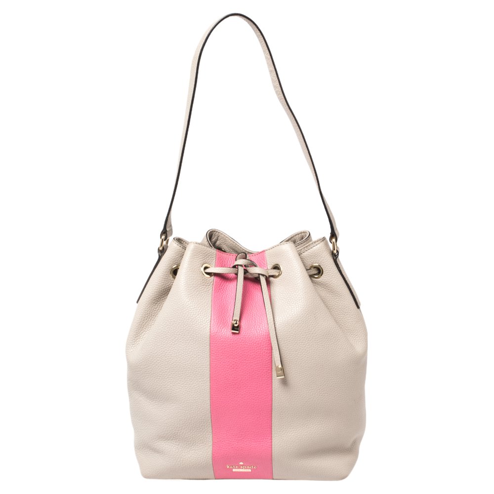 Kate Spade Grey/Pink Leather Bennett Street Seren Bucket Bag