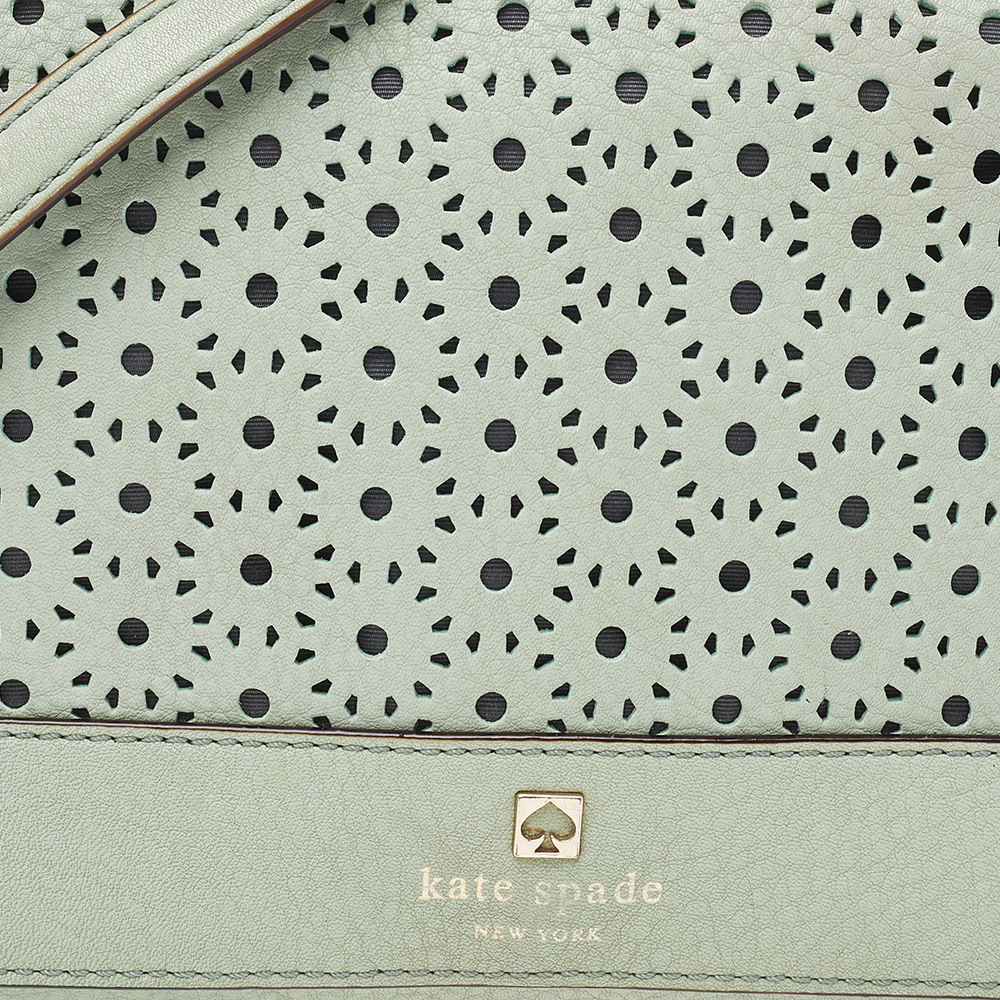 Kate Spade Mint Green Leather Perforated Flap Shoulder Bag