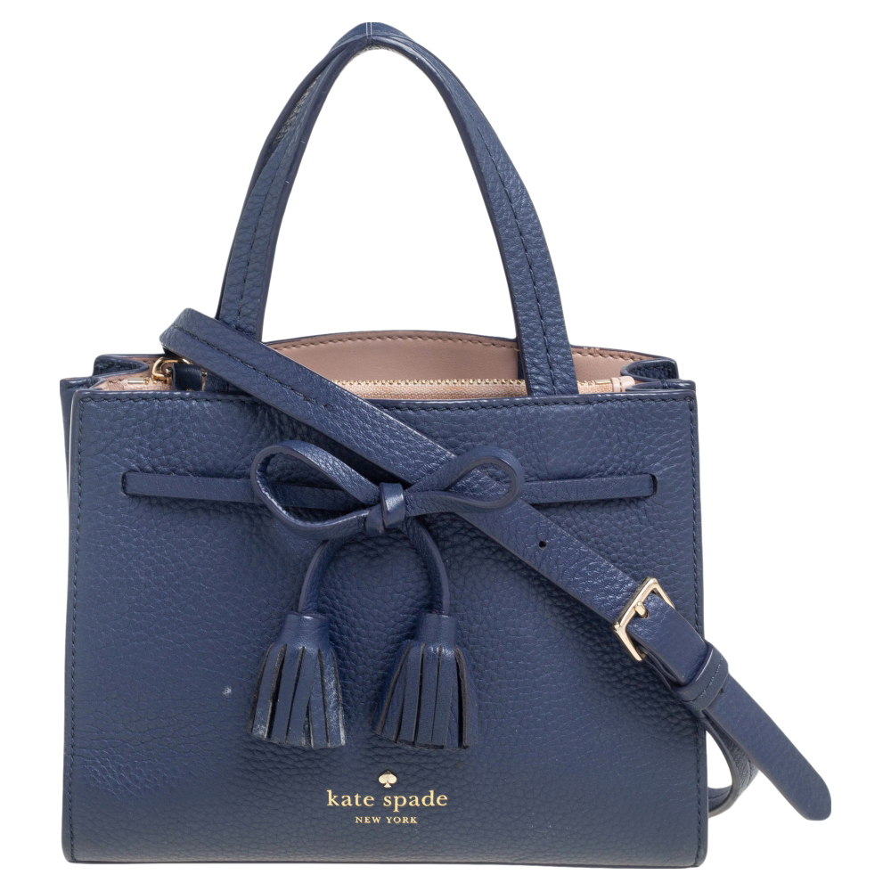 Kate Spade Navy Blue Leather Small Hayes Street Sam Tote