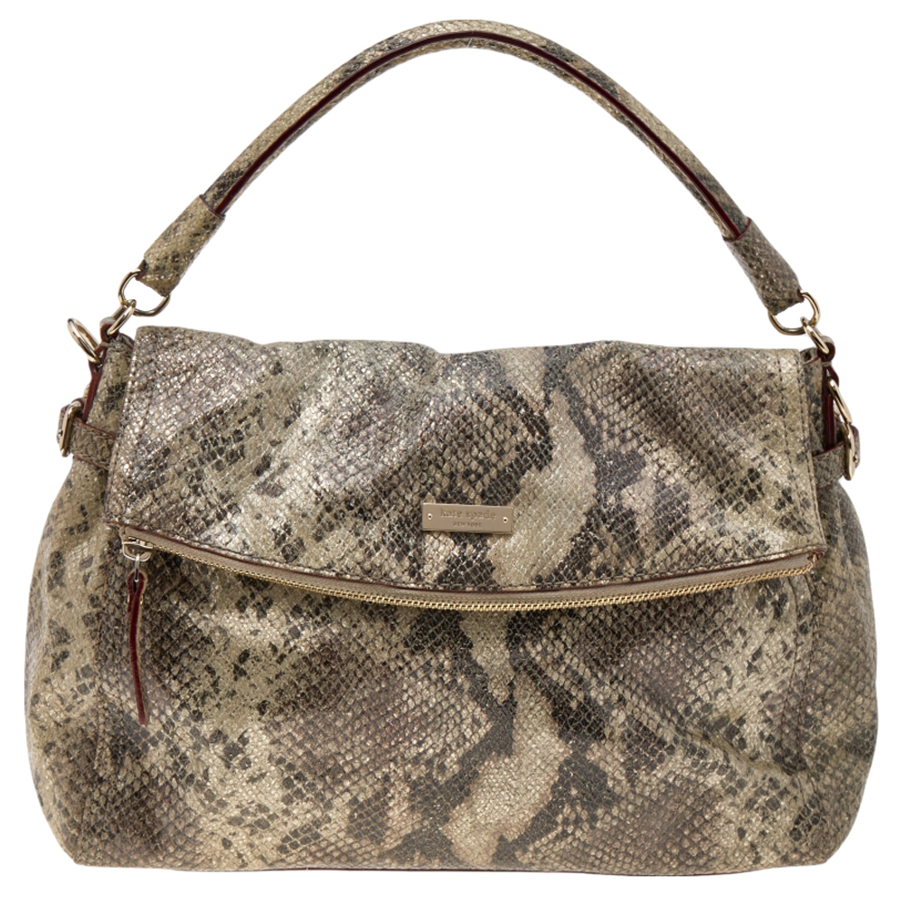 Kate spade metallic two tone python embossed leather top handle bag