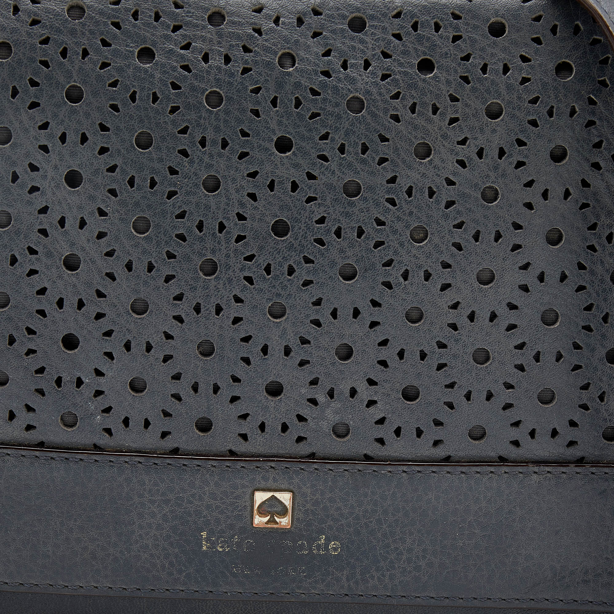 Kate Spade Dark Grey Leather Perforated Flap Shoulder Bag