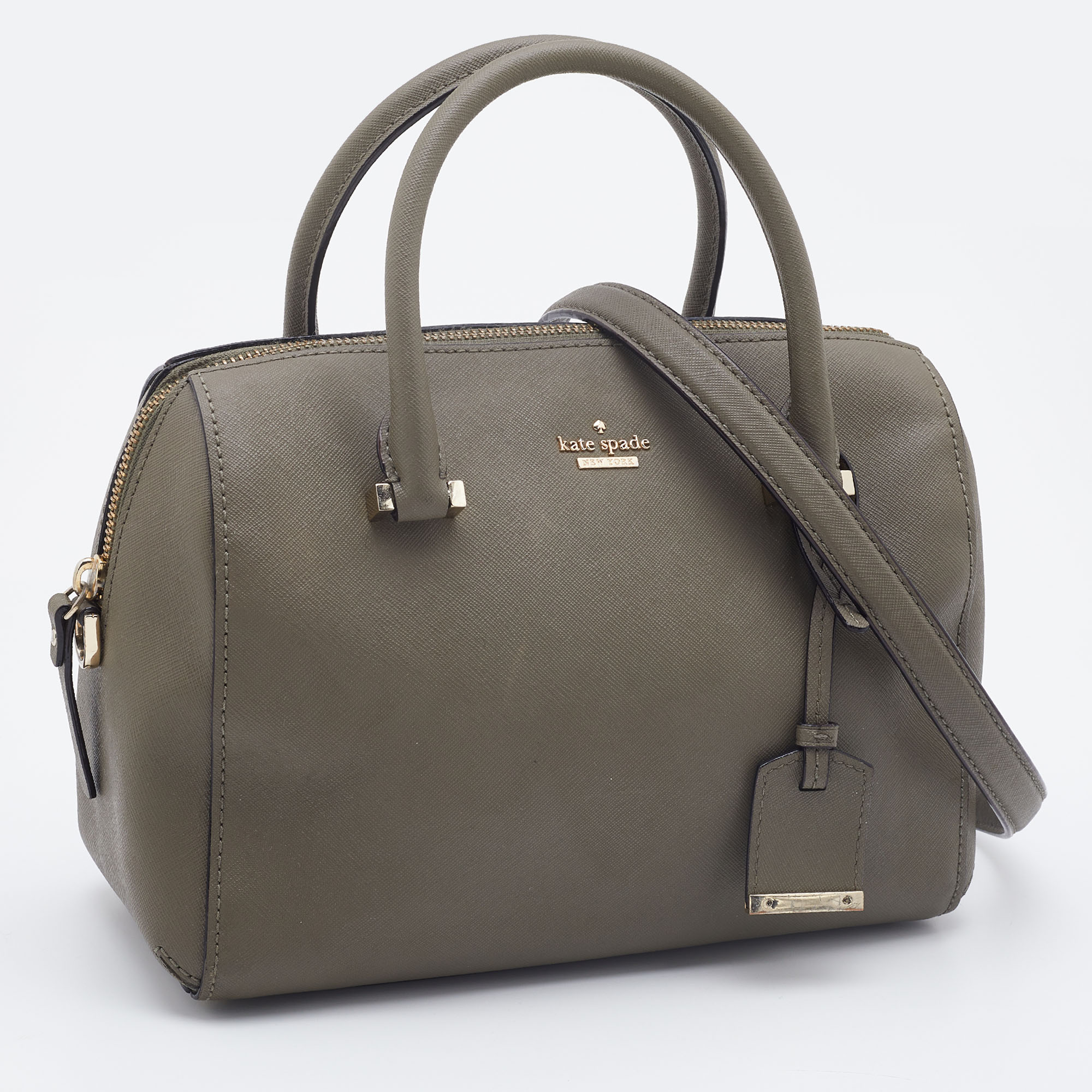Kate Spade Olive Green Saffiano Leather Cameron Street Mega Lane Bowler Bag