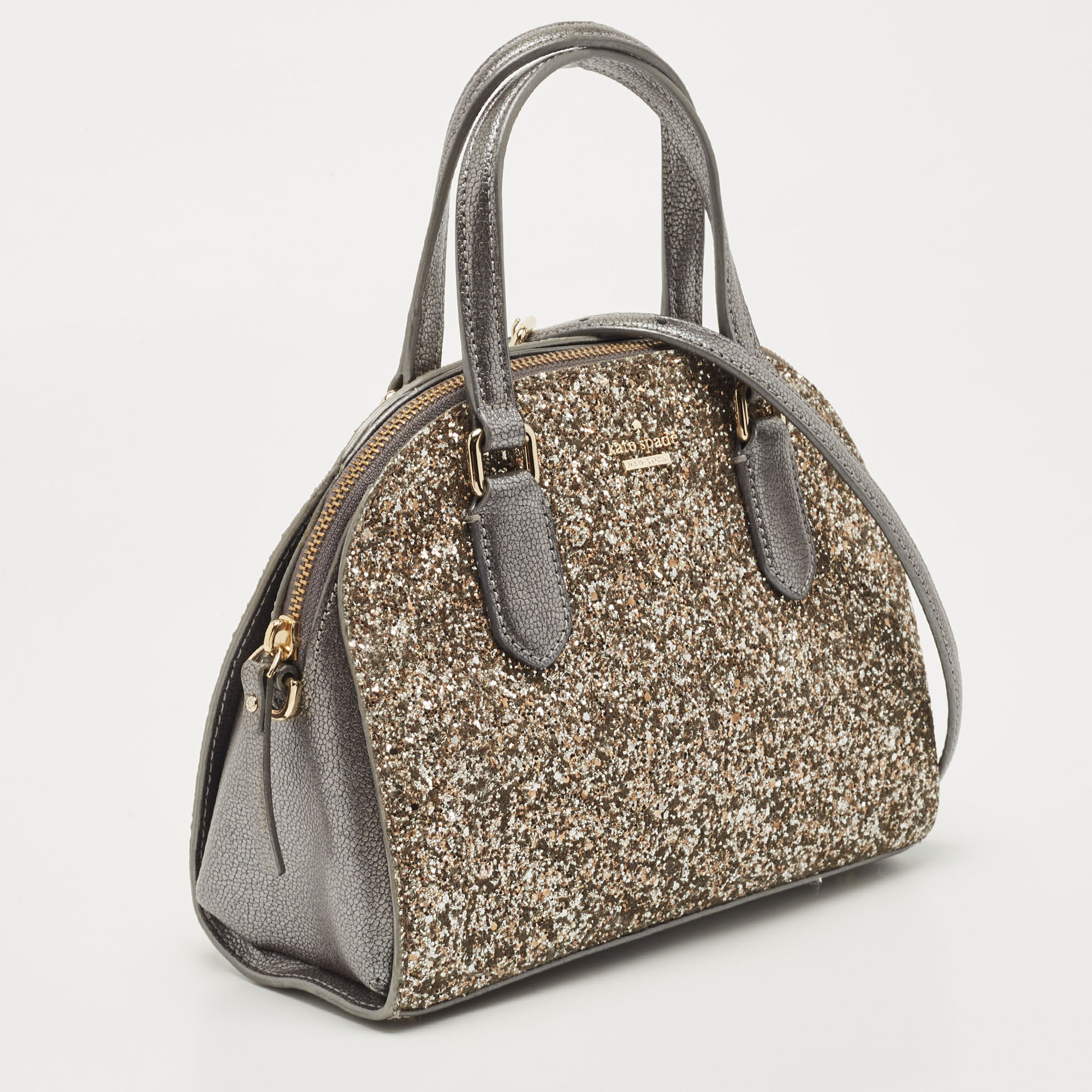 Kate Spade Grey Glitter And Leather Small Dome Satchel