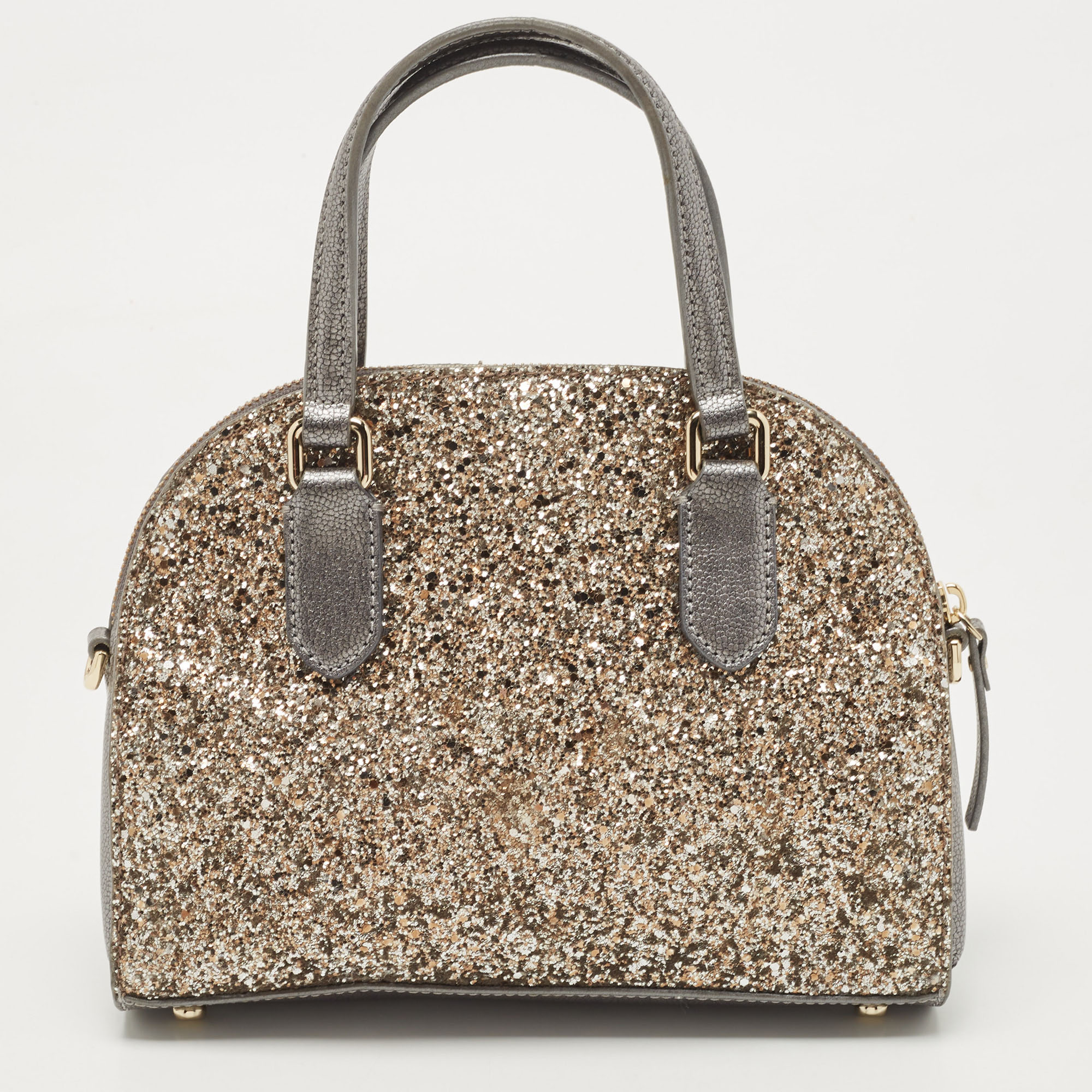 Kate Spade Grey Glitter And Leather Small Dome Satchel