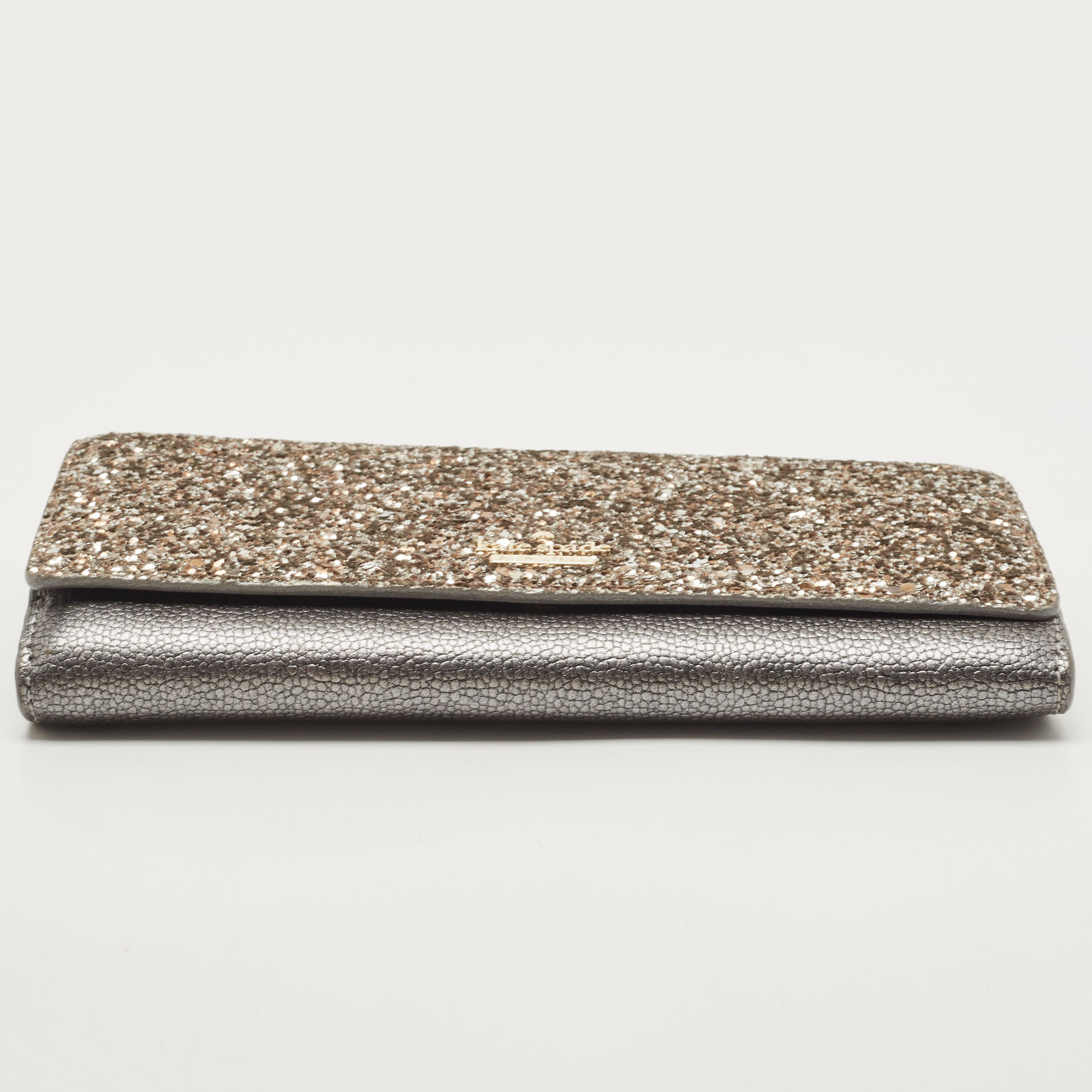 Kate Spade Silver/Grey Coarse Glitter And Leather Wallet On Chain