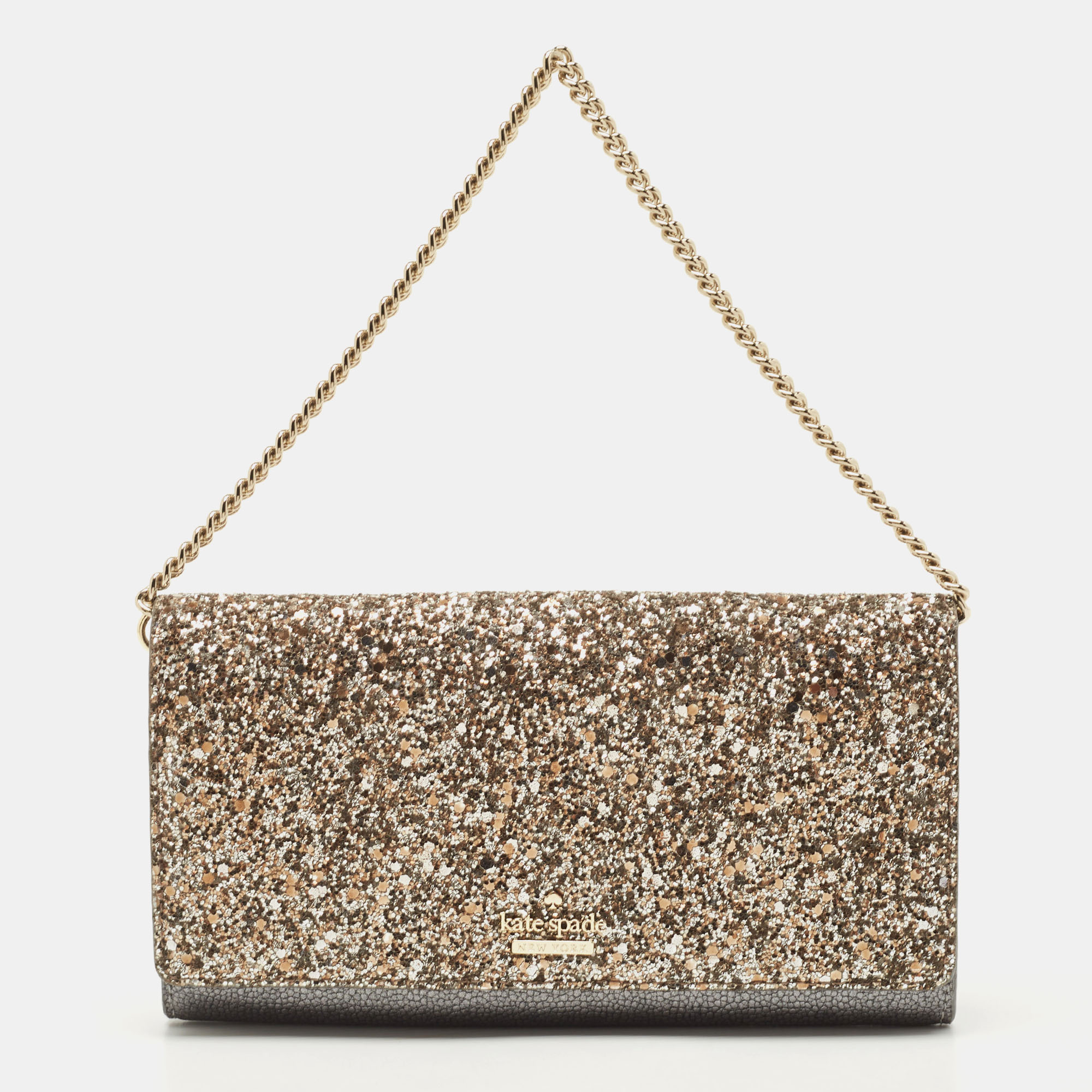 Kate Spade Silver/Grey Coarse Glitter And Leather Wallet On Chain