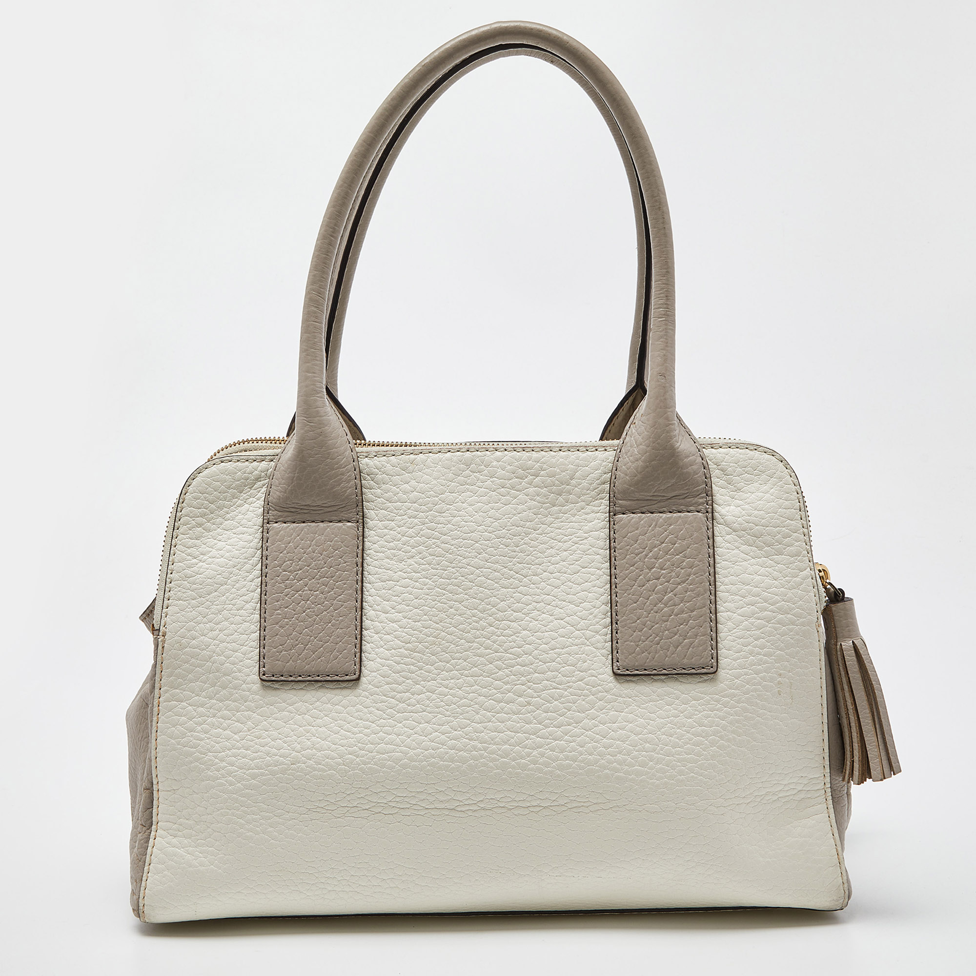 Kate Spade Off White/Grey Leather Double Zip Satchel
