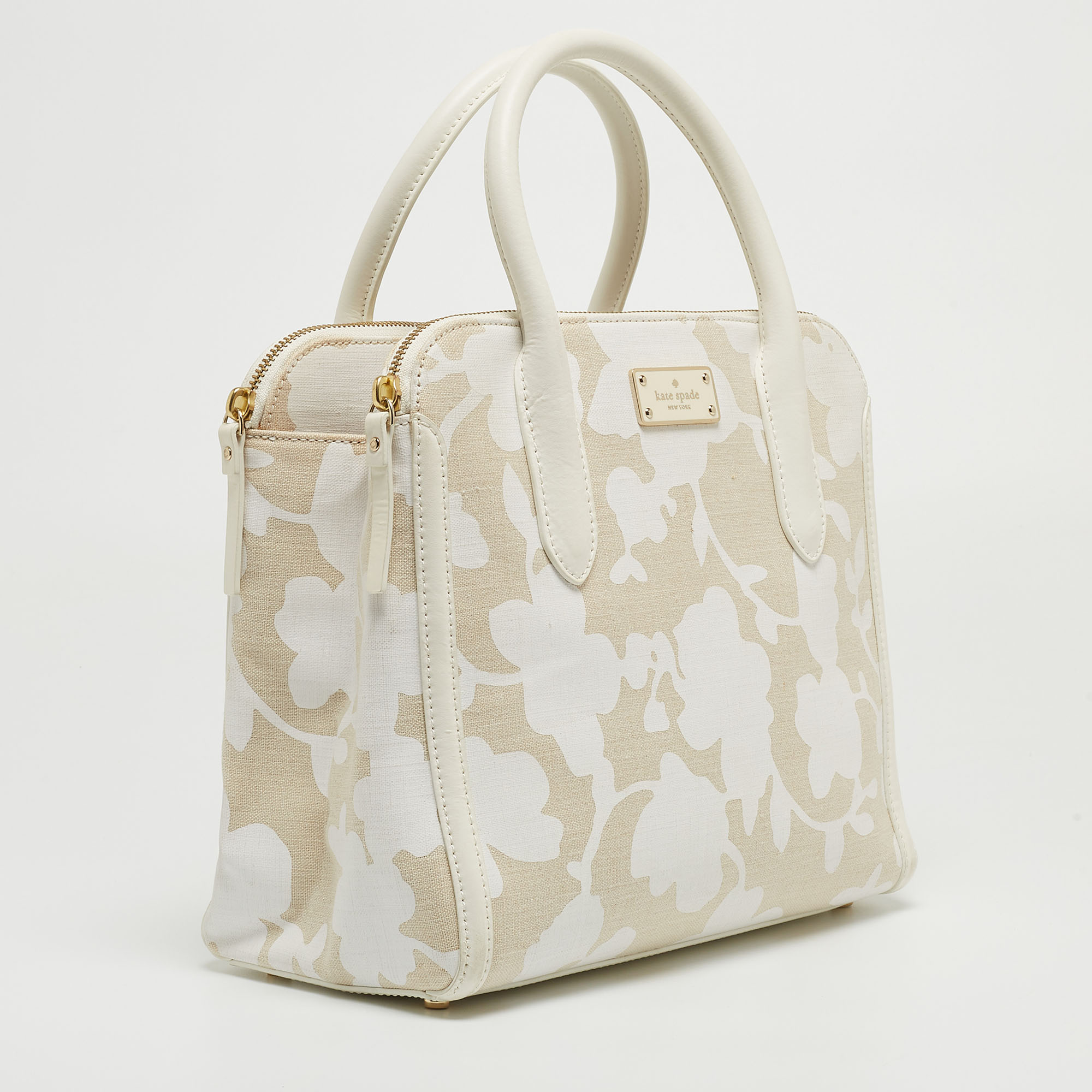 Kate Spade Off White/Beige Canvas And Leather Duncan Satchel