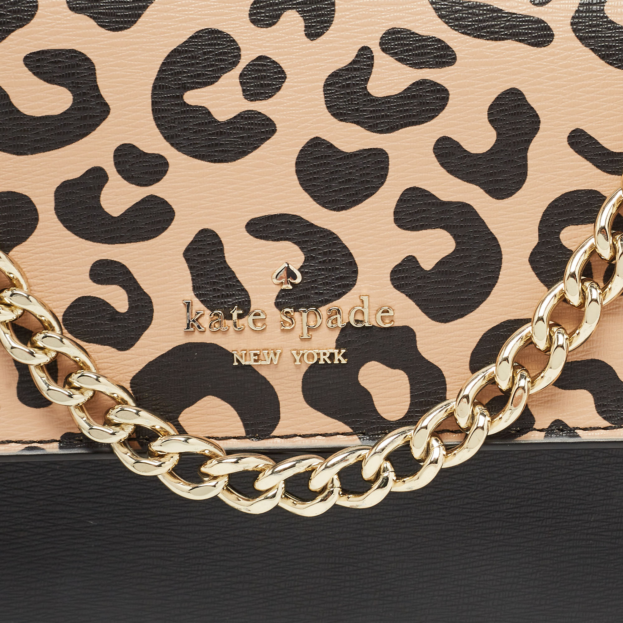 Kate Spade Black/Beige Leopard Print Leather Remi Flap Chain Crossbody Bag