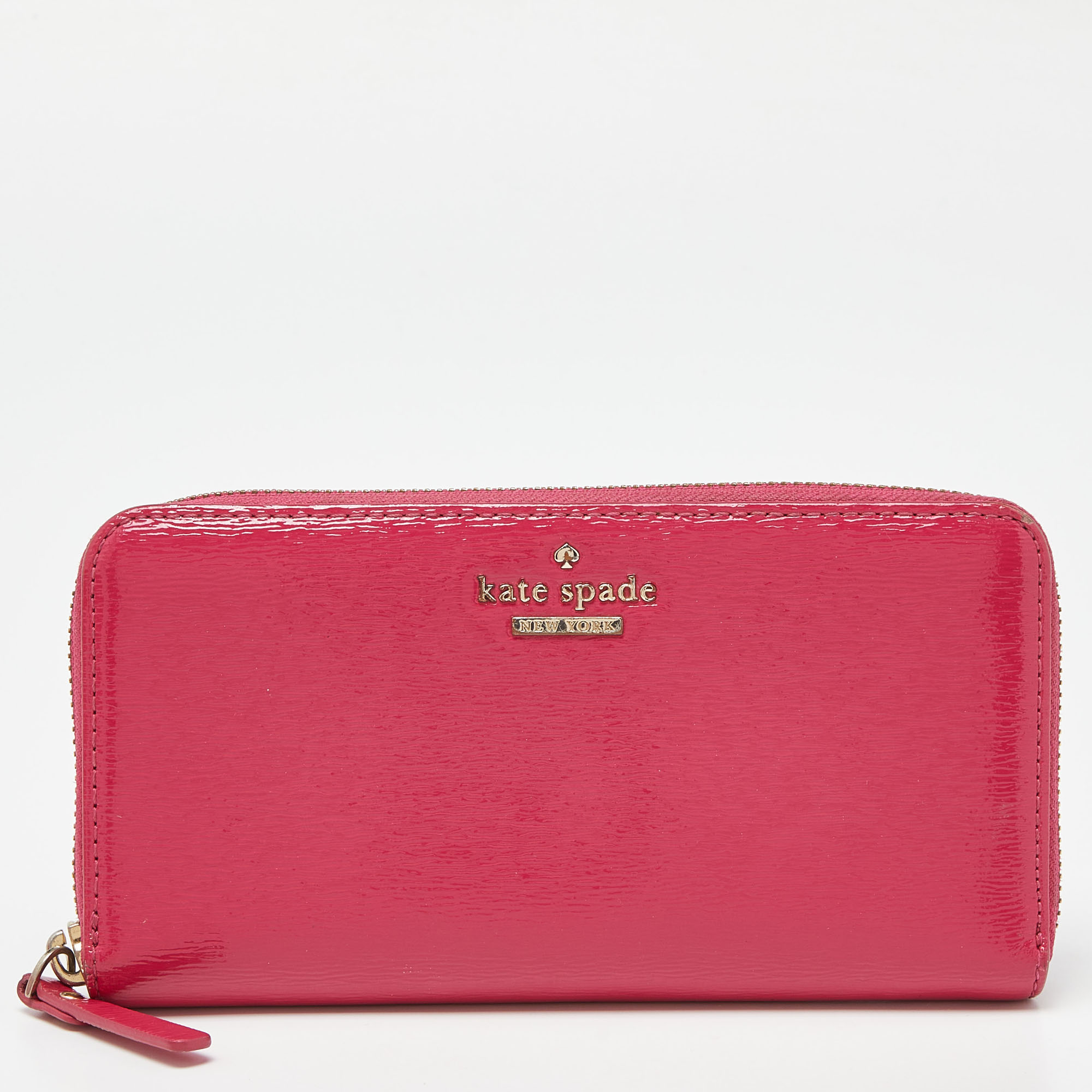 Kate spade pink patent leather zip around continental wallet