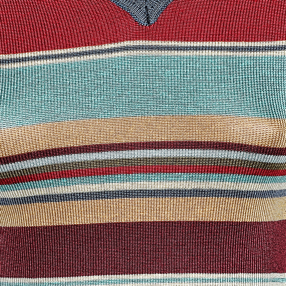 Kenzo Jeans Multicolor Striped Knit Sequin Detail T-Shirt L