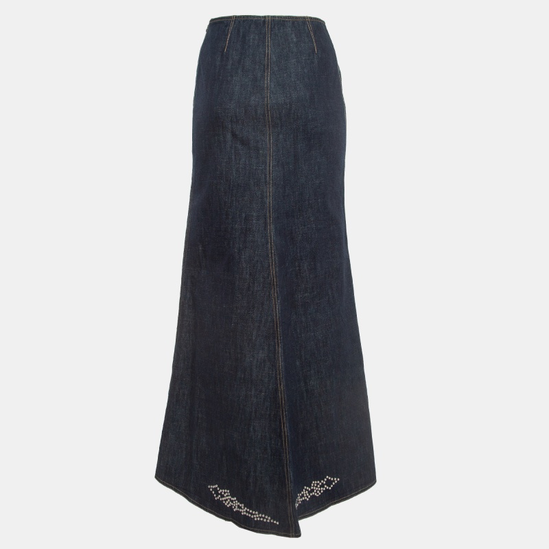 Kenzo Jeans Navy Blue Studded Denim Flared Maxi Skirt S