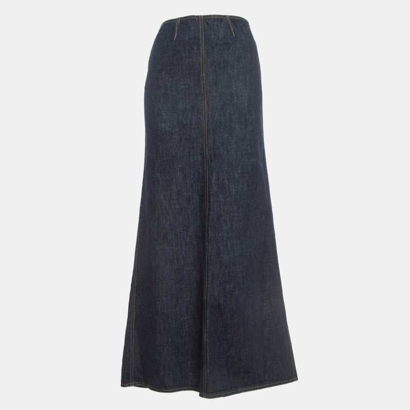 Kenzo Jeans Navy Blue Studded Denim Flared Maxi Skirt S
