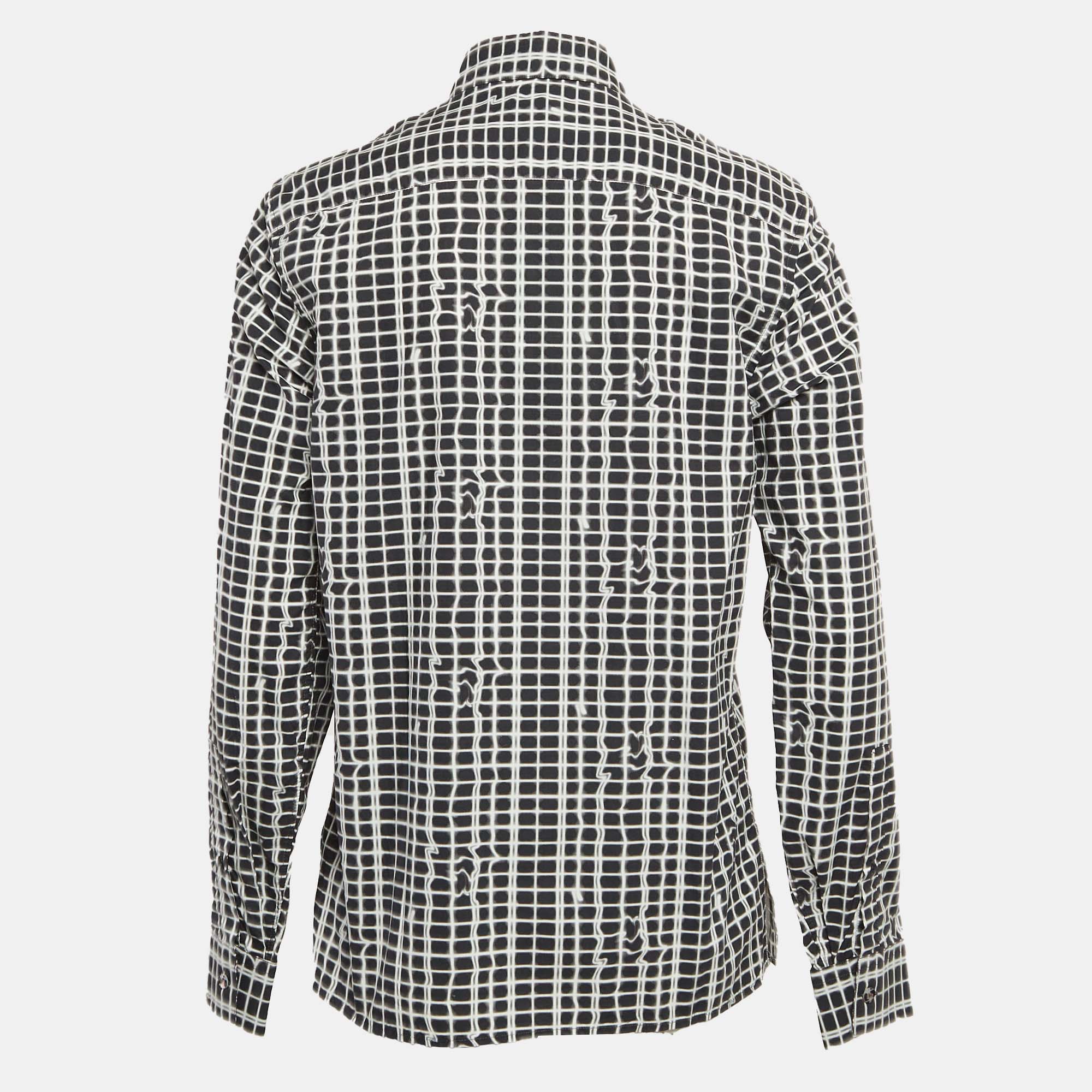 Kenzo Black/White Abstract Check Cotton Shirt M