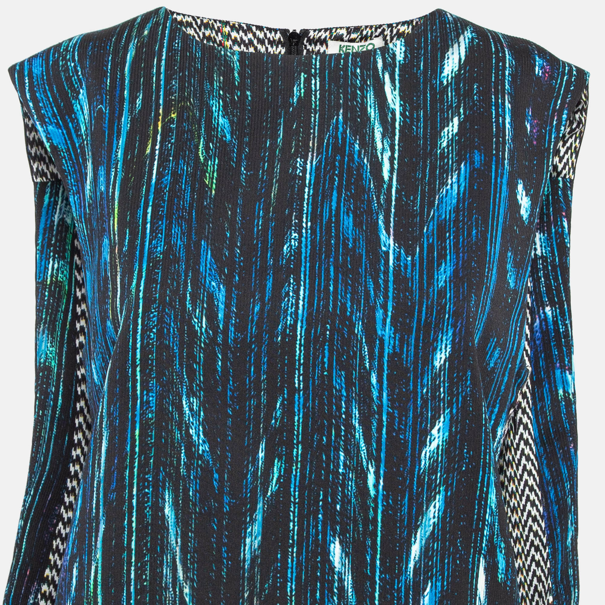 Kenzo Blue Printed Crepe Sleeveless Top M