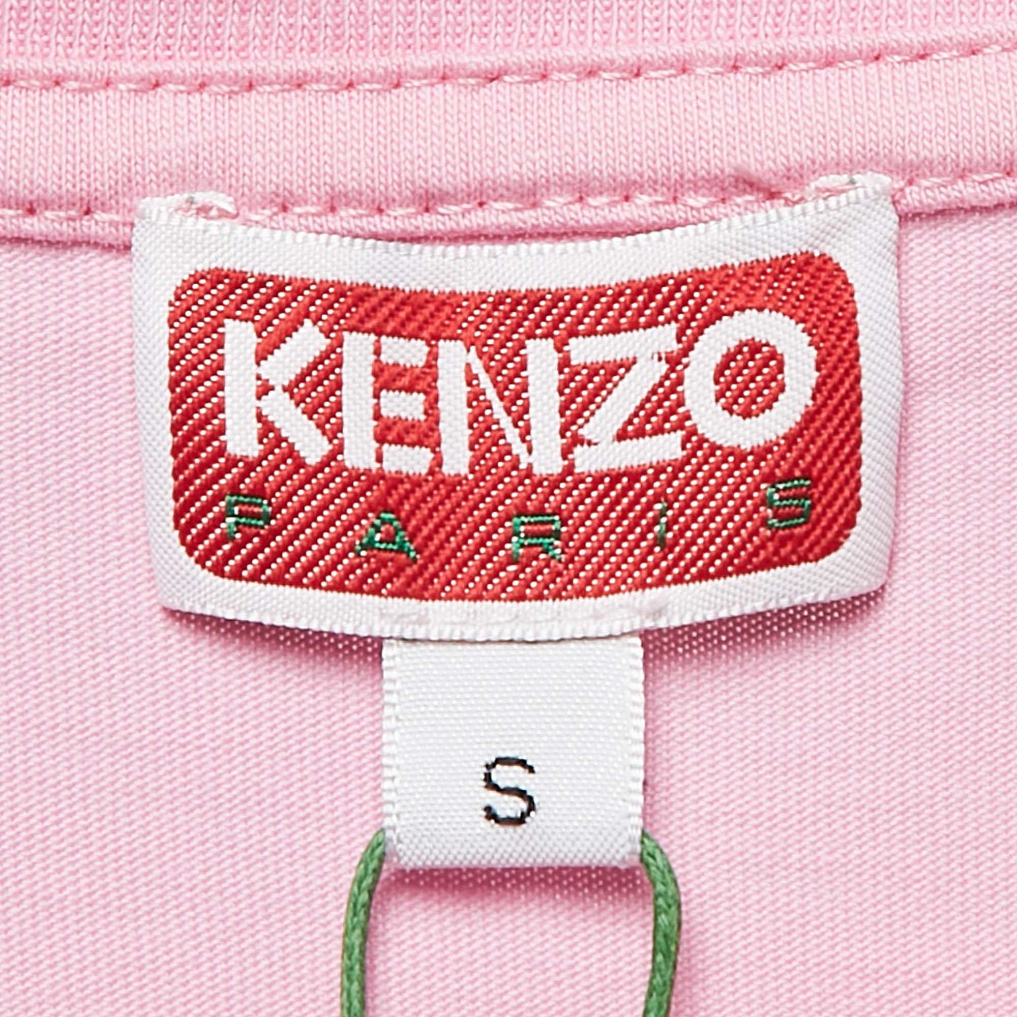 Kenzo Pink Logo Print Cotton Relax Fit T-Shirt S