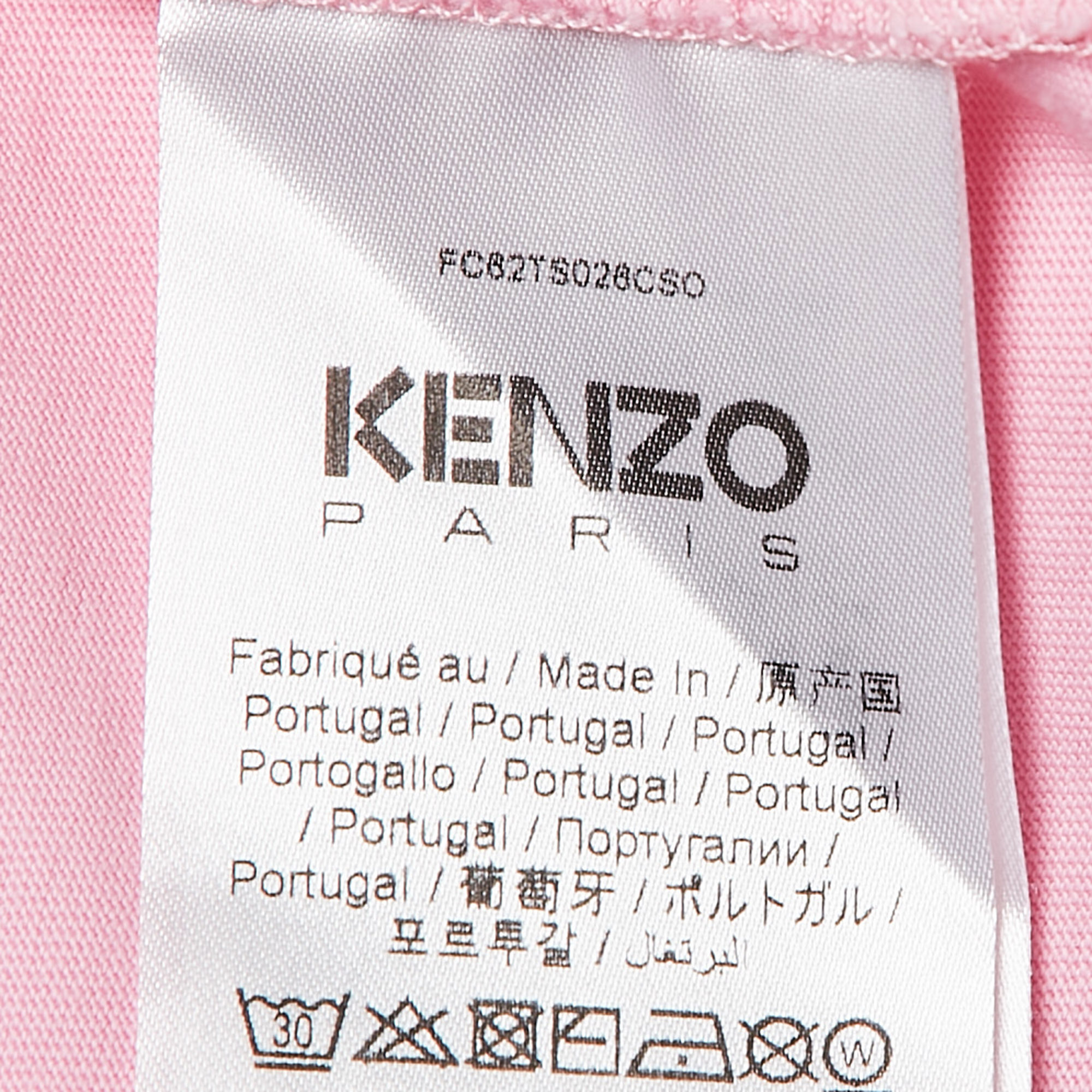 Kenzo Pink Logo Print Cotton Relax Fit T-Shirt S