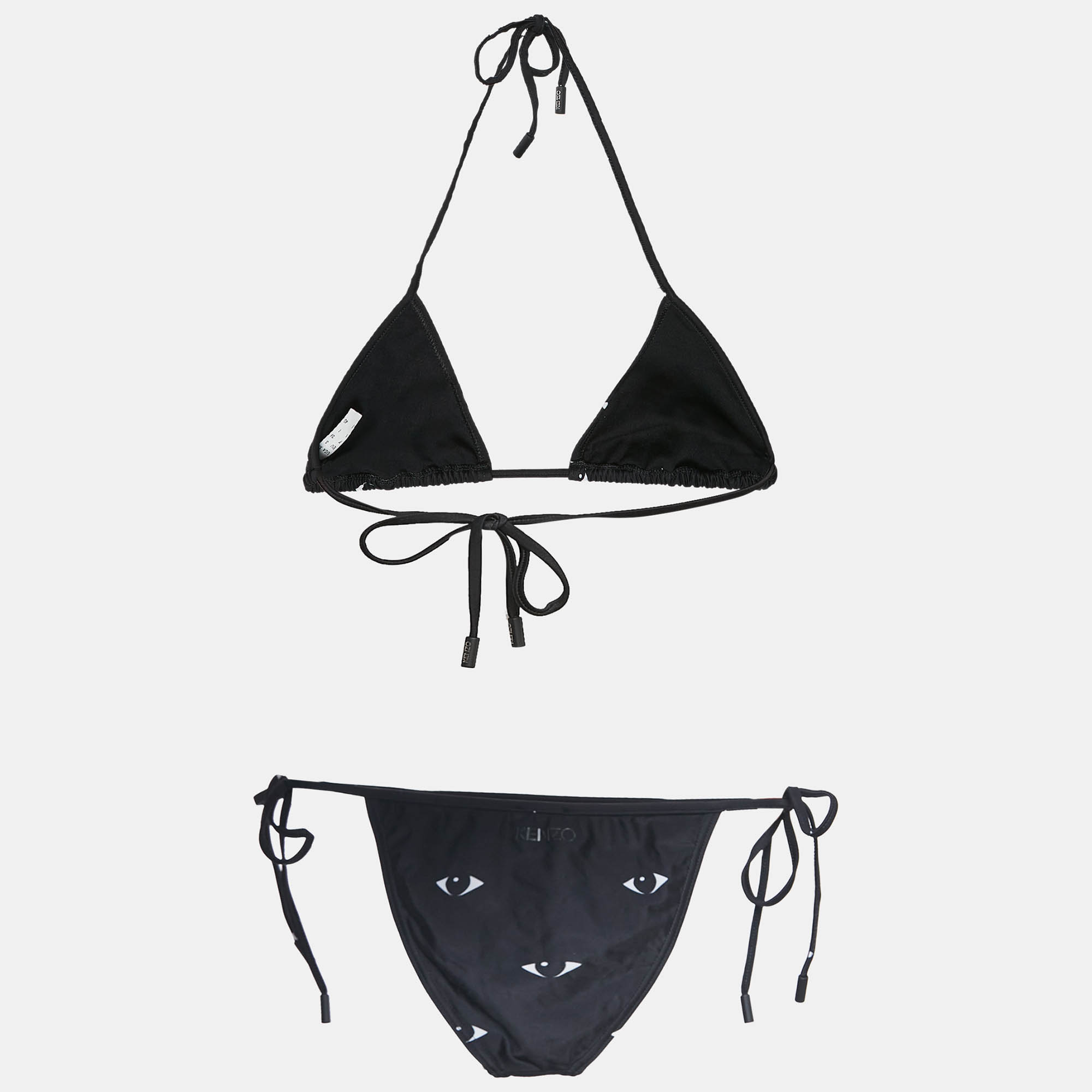 Kenzo Black Eye Print Jersey Triangular Bikini Set XS