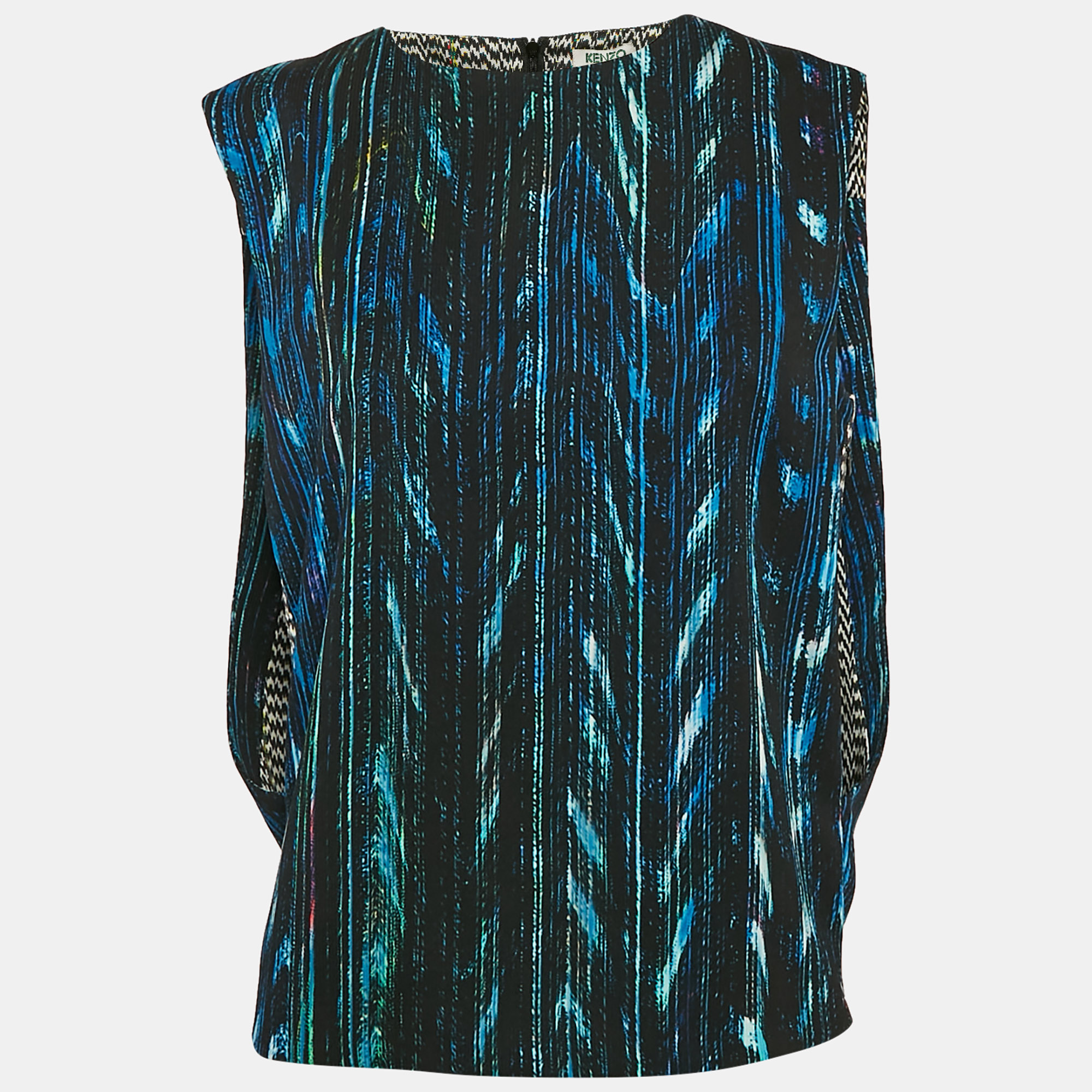 Kenzo Black/Multicolor Textured Synthetic Round Neck Sleeveless Top M
