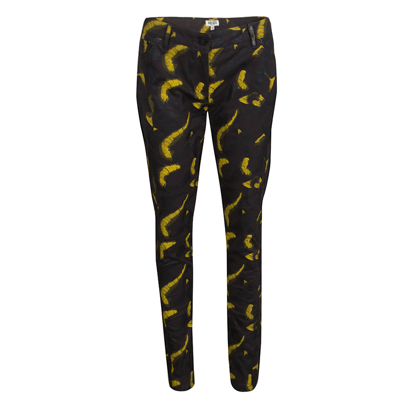 Image of Kenzo Grey Contrast Feather Print Denim Straight Fit Jeans M