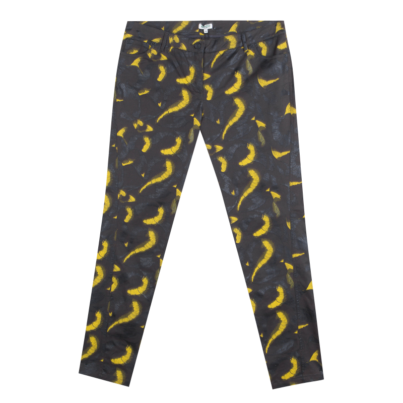 Image of Kenzo Grey Contrast Feather Print Denim Straight Fit Jeans L