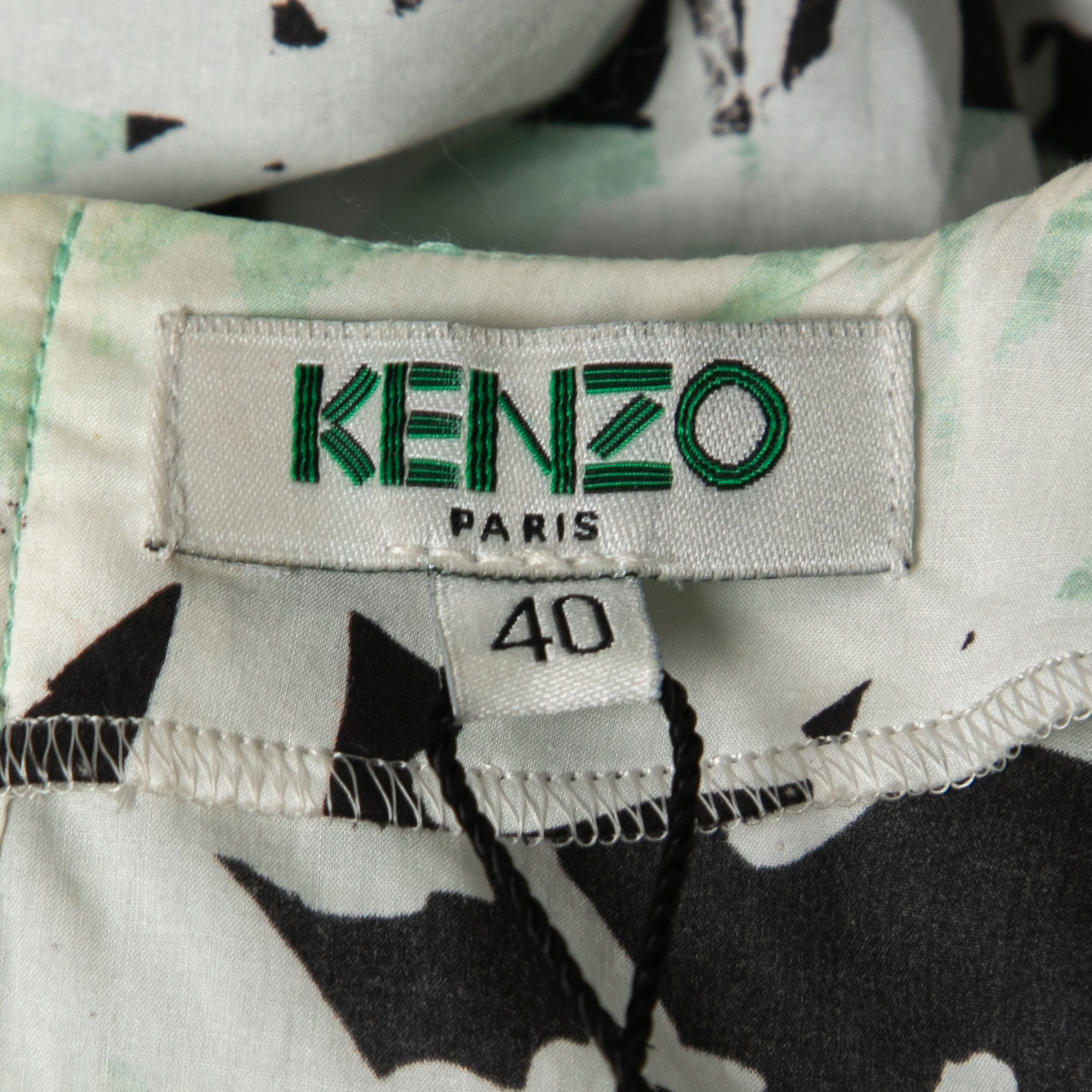 Kenzo Black/Green Printed Cotton Textured Sleeves T-Shirt M