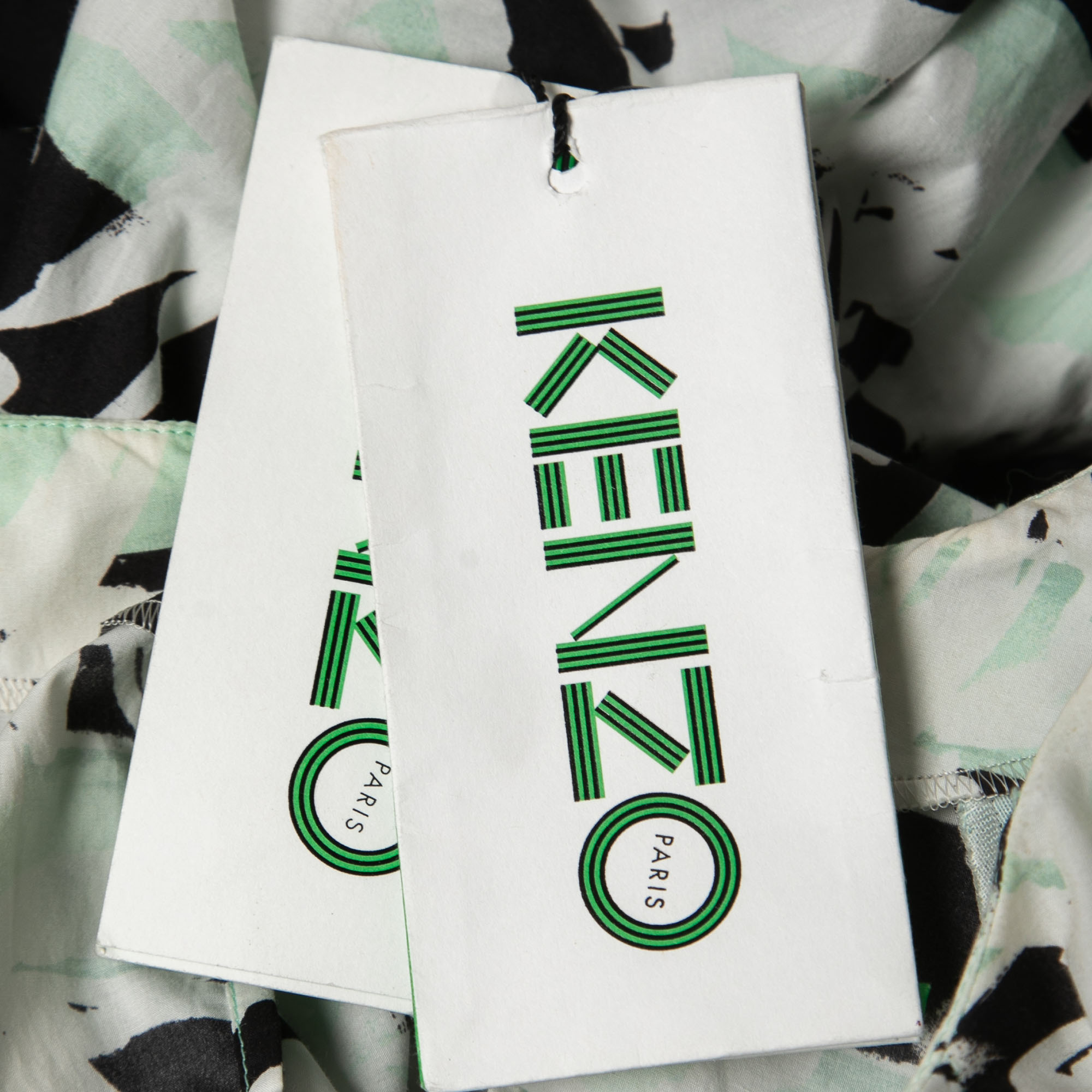 Kenzo Black/Green Printed Cotton Textured Sleeves T-Shirt M
