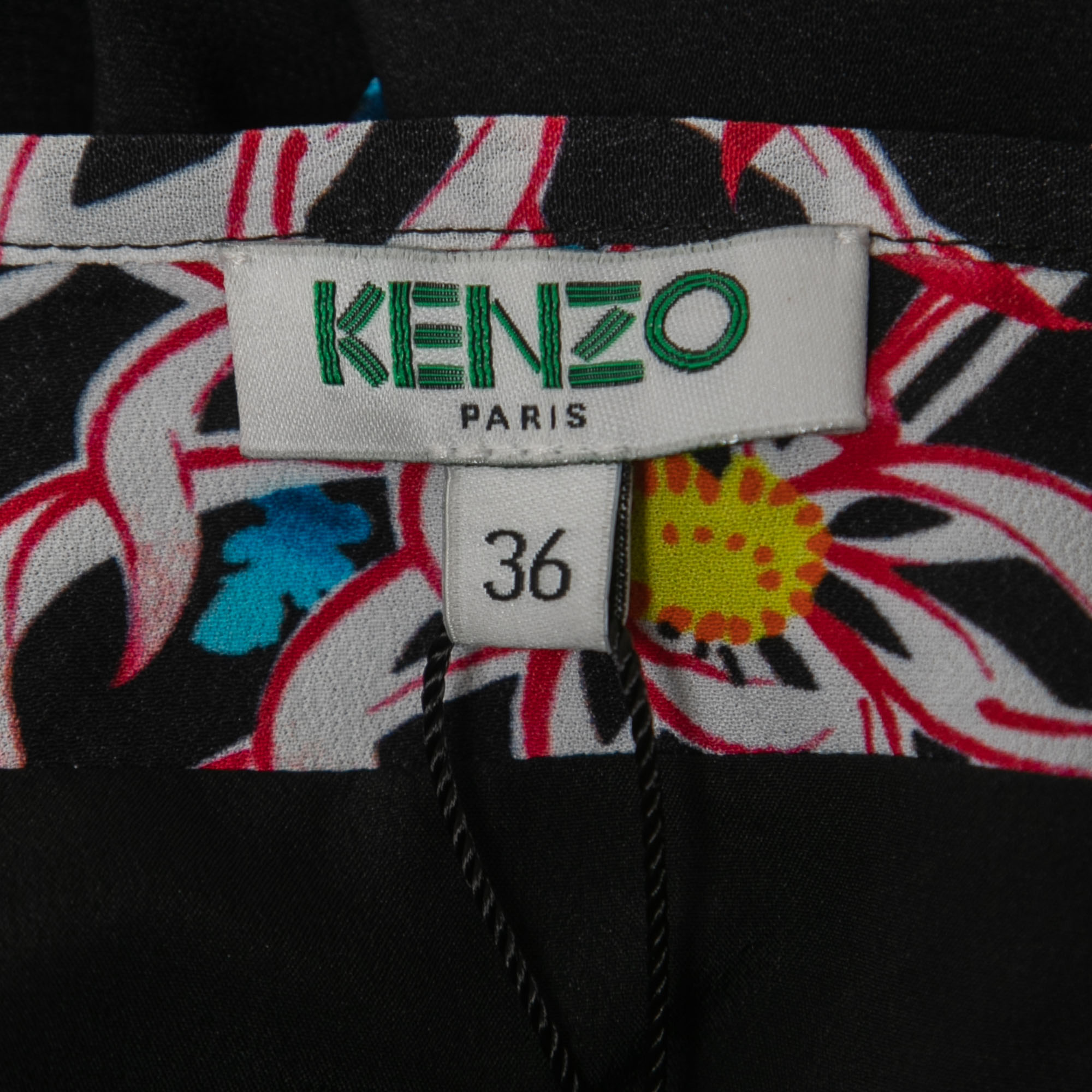 Kenzo Black Floral Printed Crepe Ruffled Midi Skirt S
