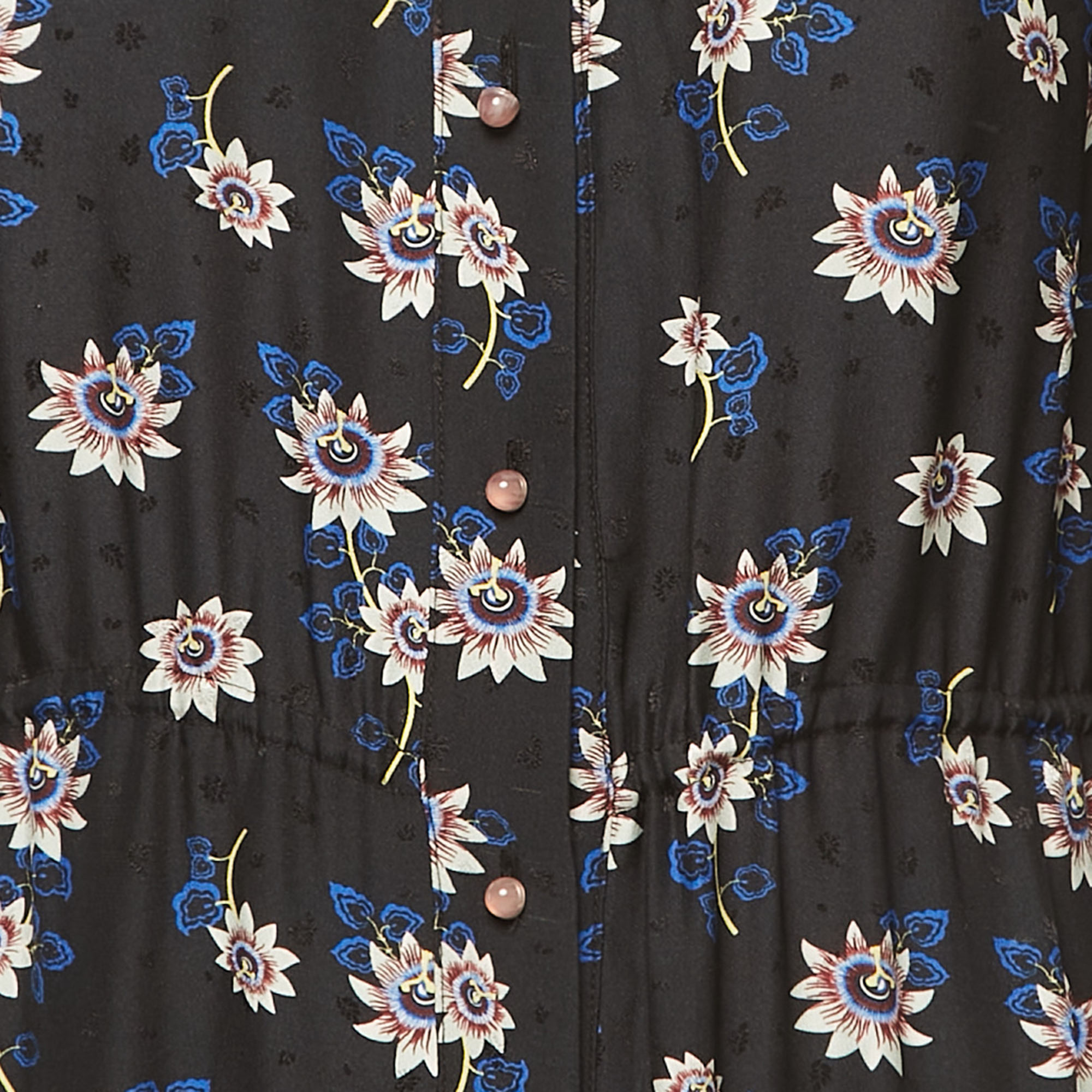 Kenzo Navy Blue Floral Printed Silk Shirt Maxi Dress M
