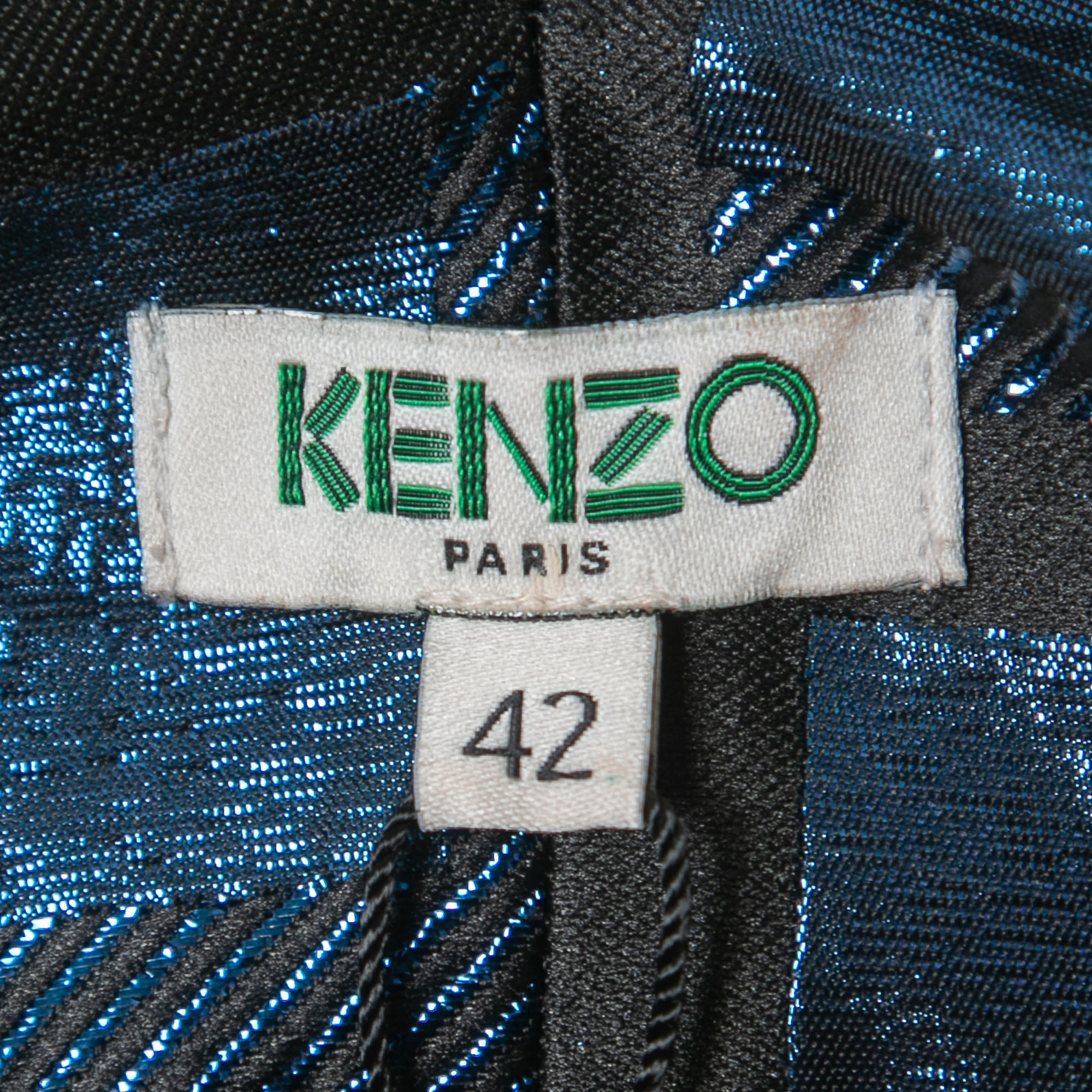 Kenzo Black & Blue Metallic Square Jacquard Shift Dress L
