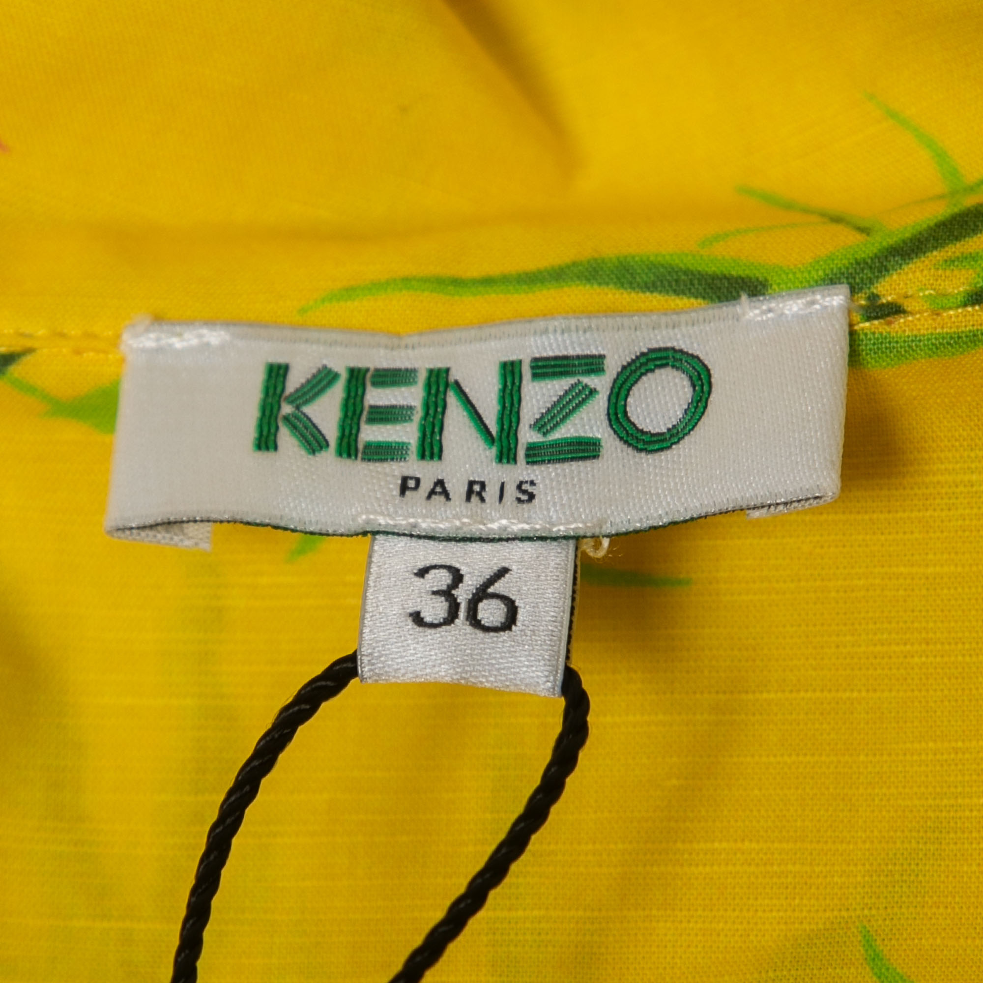 Kenzo Yellow Floral Printed Cotton & Linen Hawaiian Shirt S