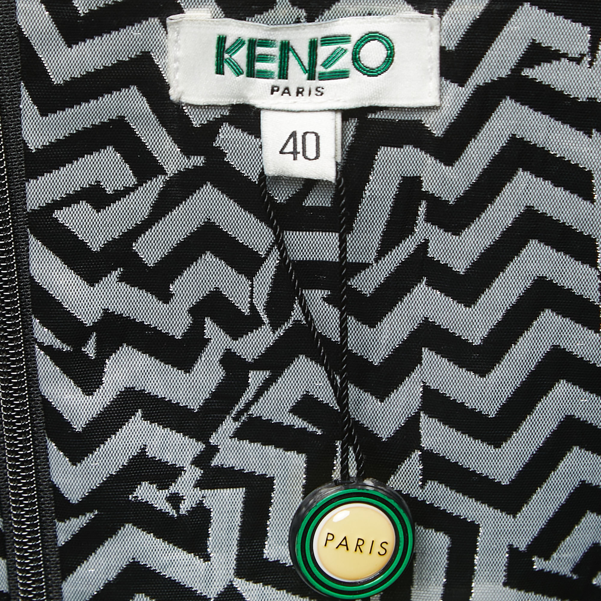 Kenzo Black/White Chevron Patterned Jacquard Strapless Dress M