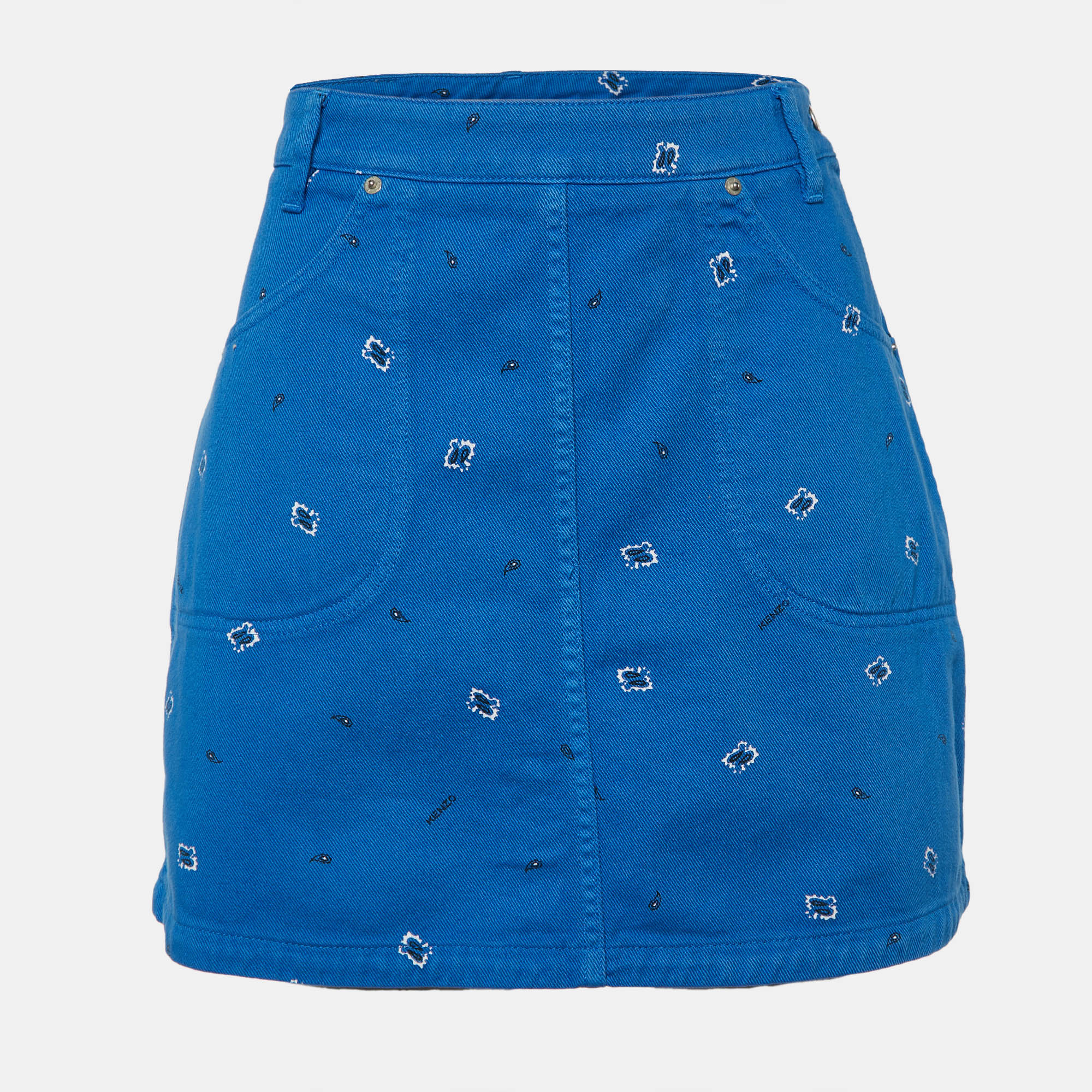 Kenzo Blue Printed Denim Mini Skirt M