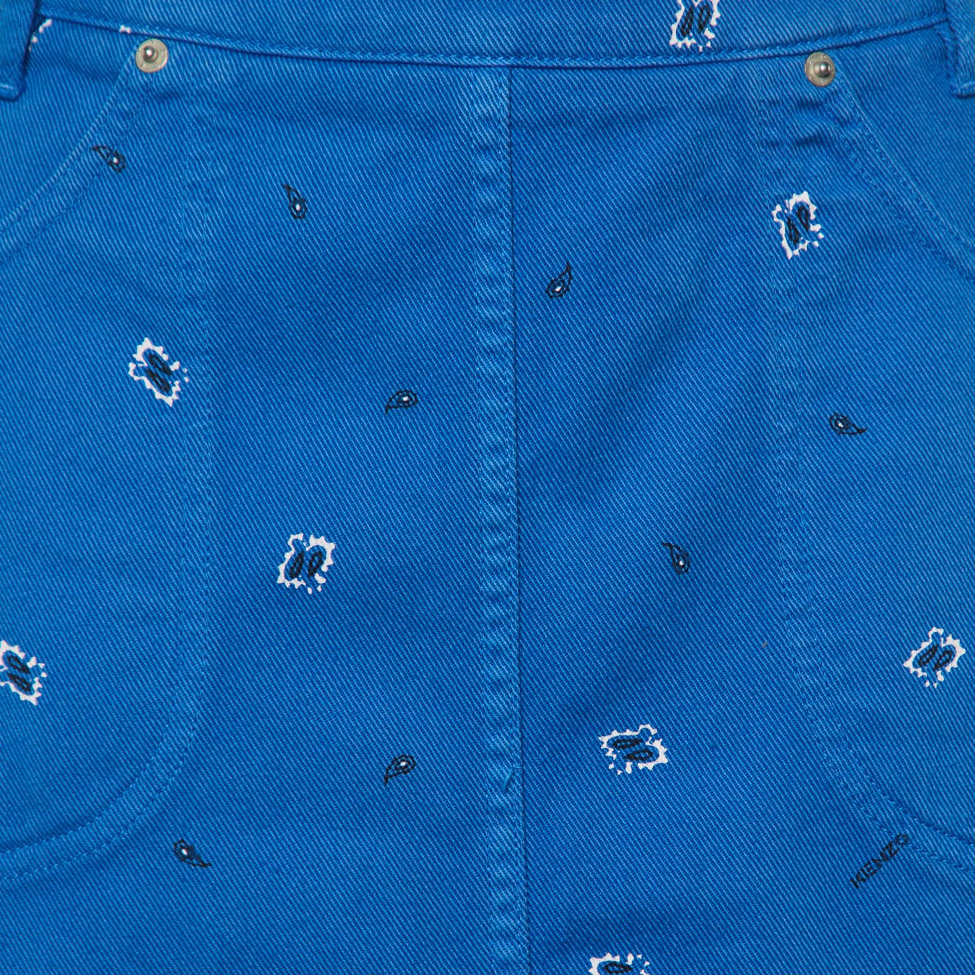 Kenzo Blue Printed Denim Mini Skirt M