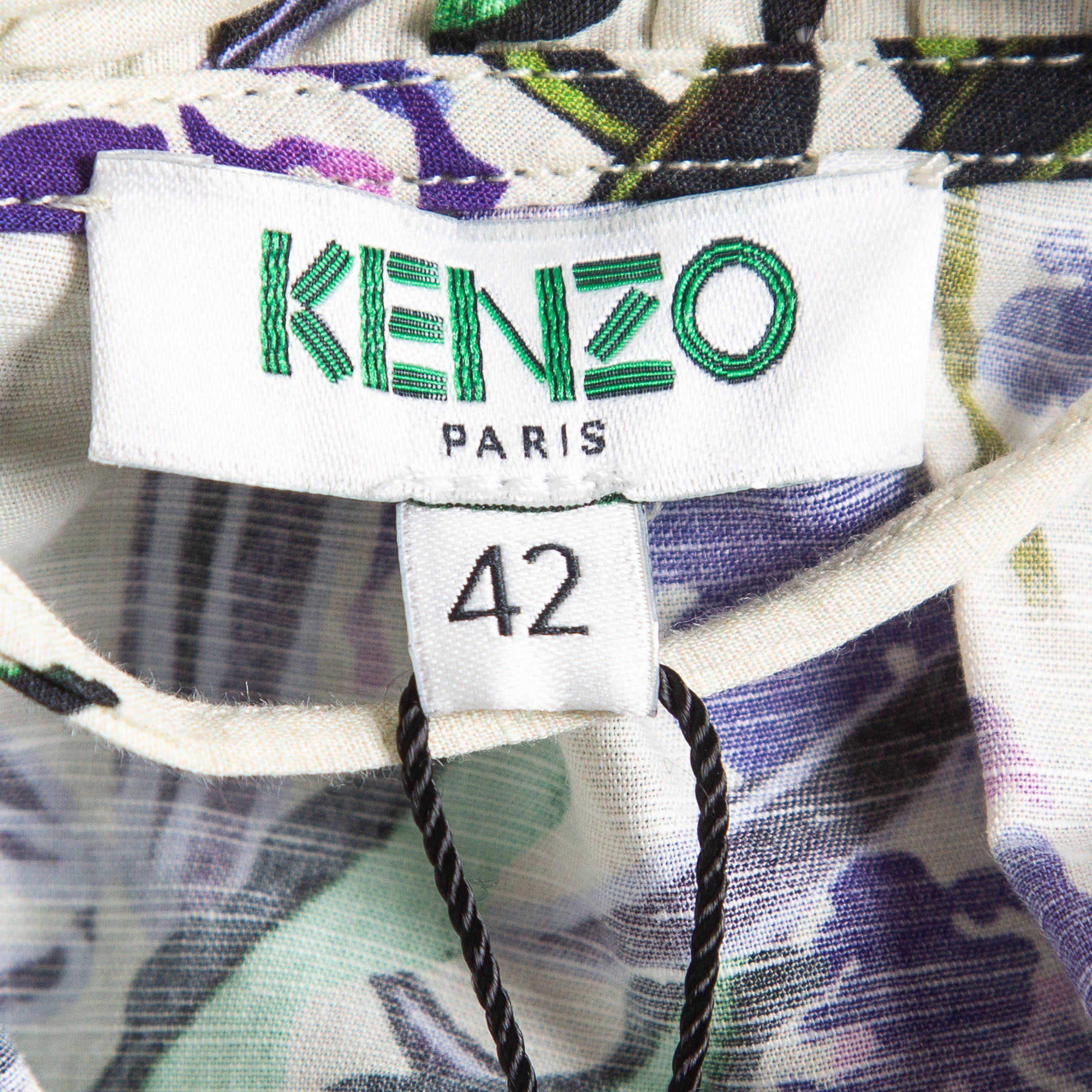 Kenzo Off White Floral Print Cotton & Linen Belted Maxi Dress L