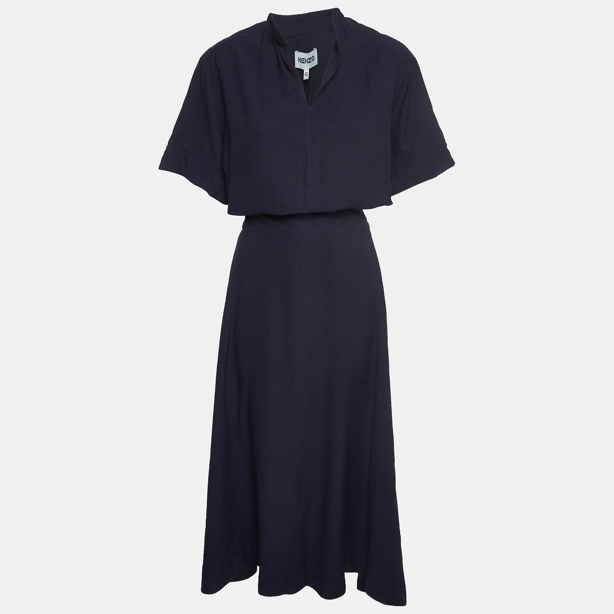Kenzo Navy Blue Crepe Short Sleeves Maxi Dress M