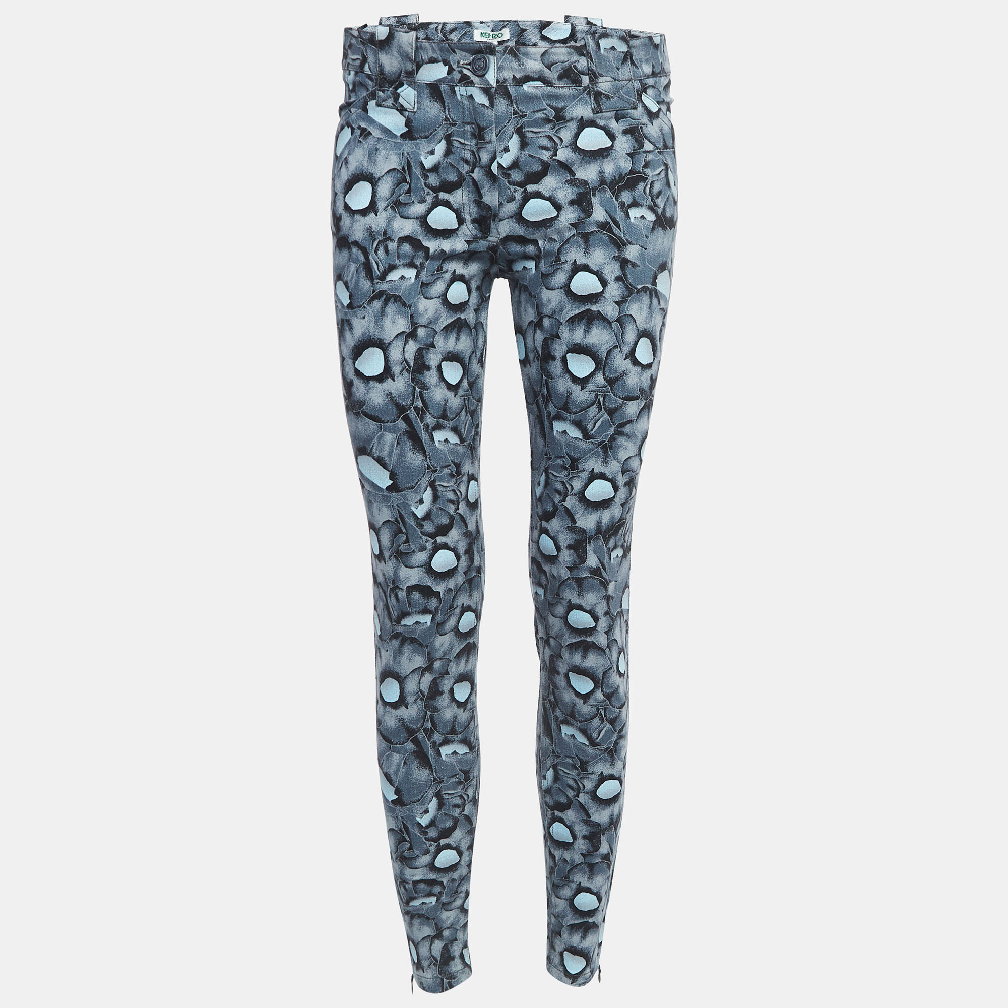 Kenzo blue floral print denim skinny jeans m waist 30''