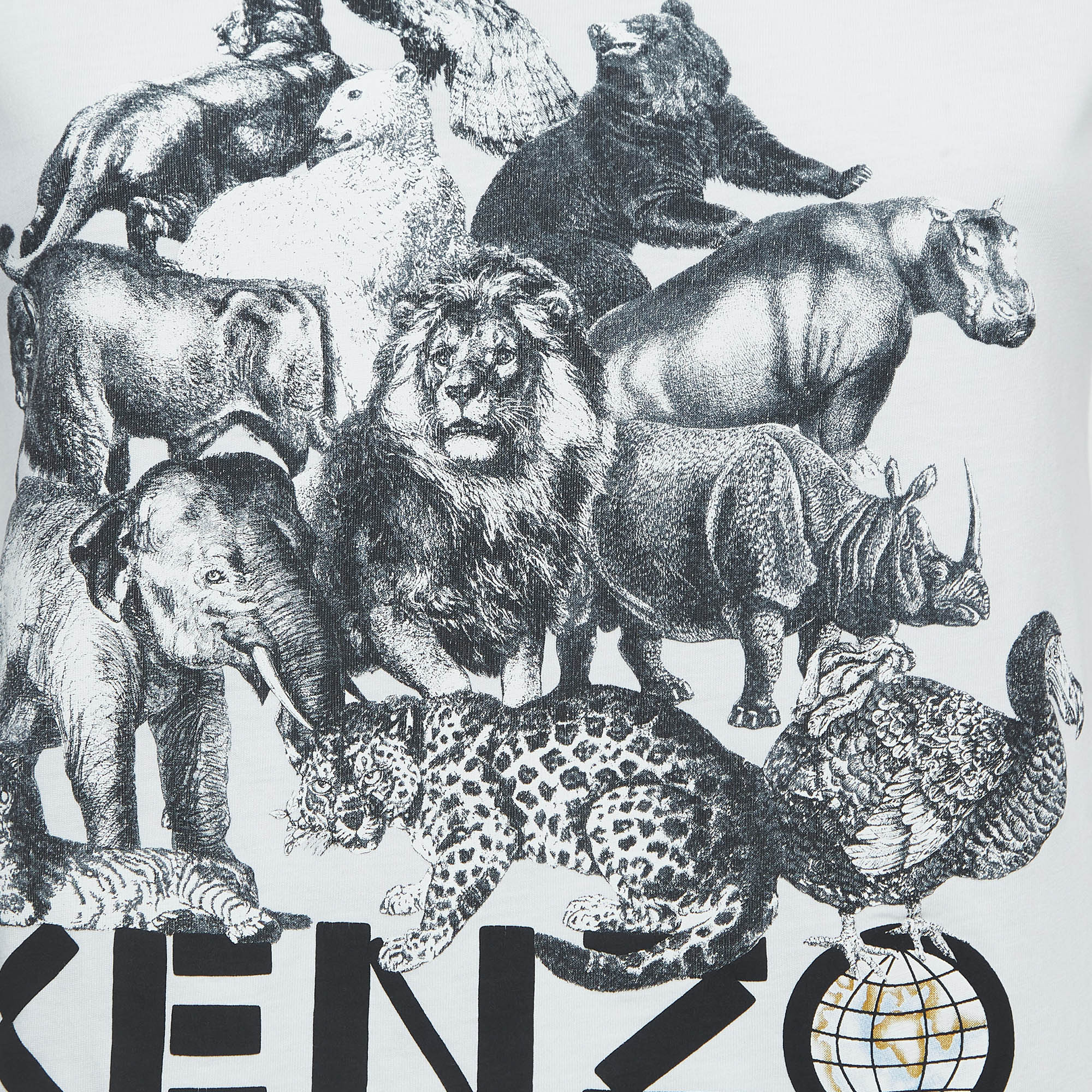 Kenzo White Animal Printed Cotton Knit T-Shirt S