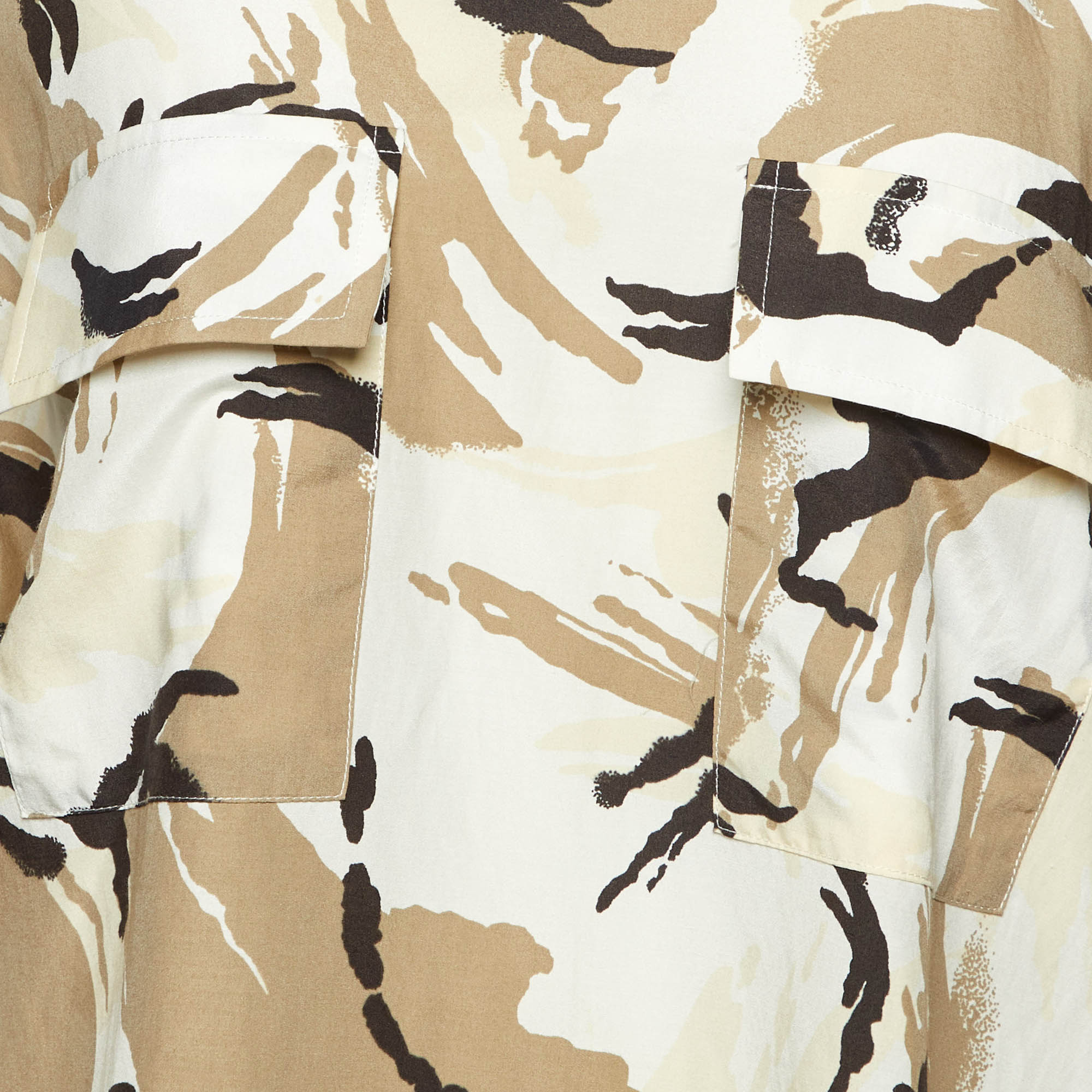 Kenzo Beige Camouflage Print Silk Blend Asymmetric Shirt S