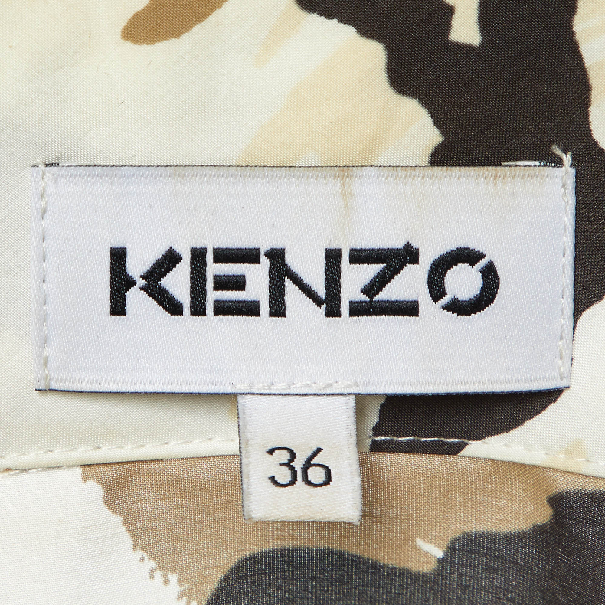 Kenzo Beige Camouflage Print Silk Blend Asymmetric Shirt S