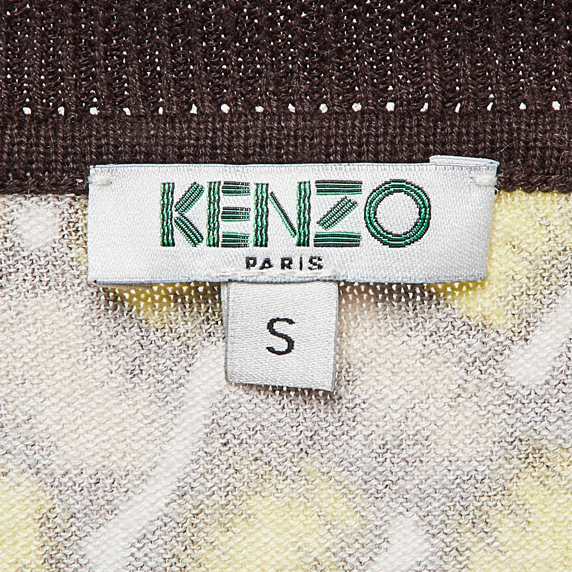 Kenzo Yellow Patterned Cotton Knit V-Neck Sweater S